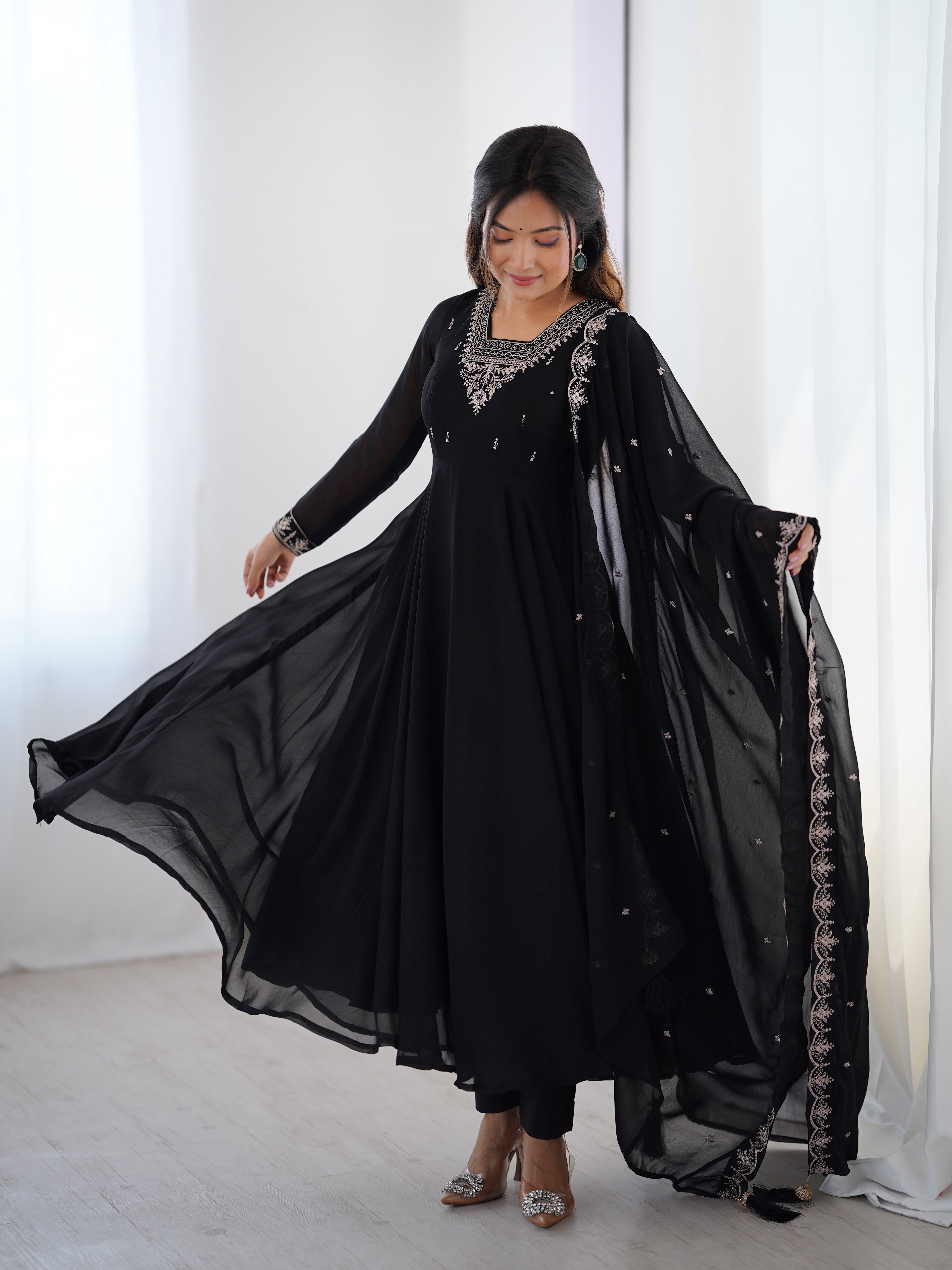 Beautiful Party Wear Anarkali Gown With Pent And Dupatta