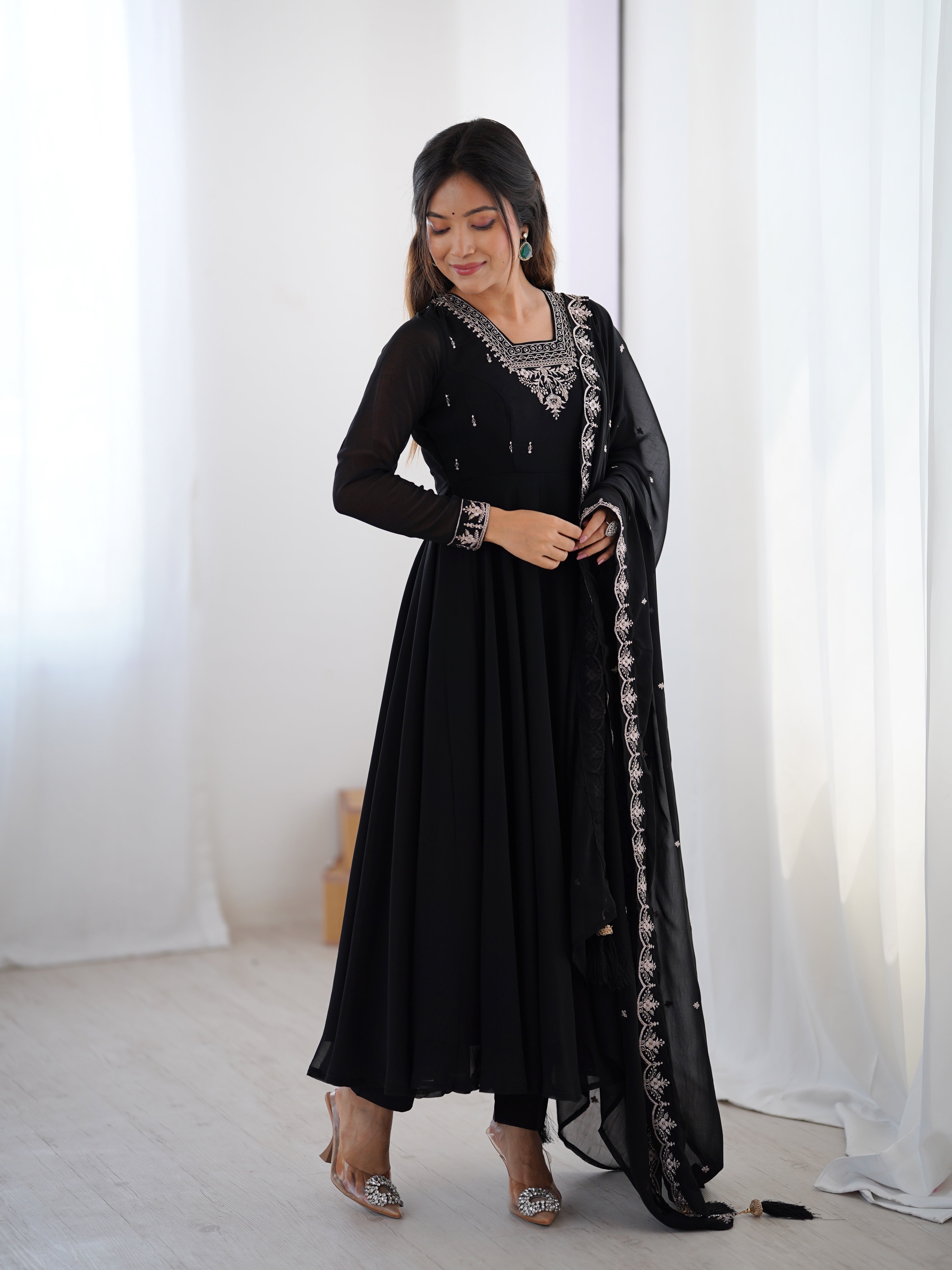 Beautiful Party Wear Anarkali Gown With Pent And Dupatta