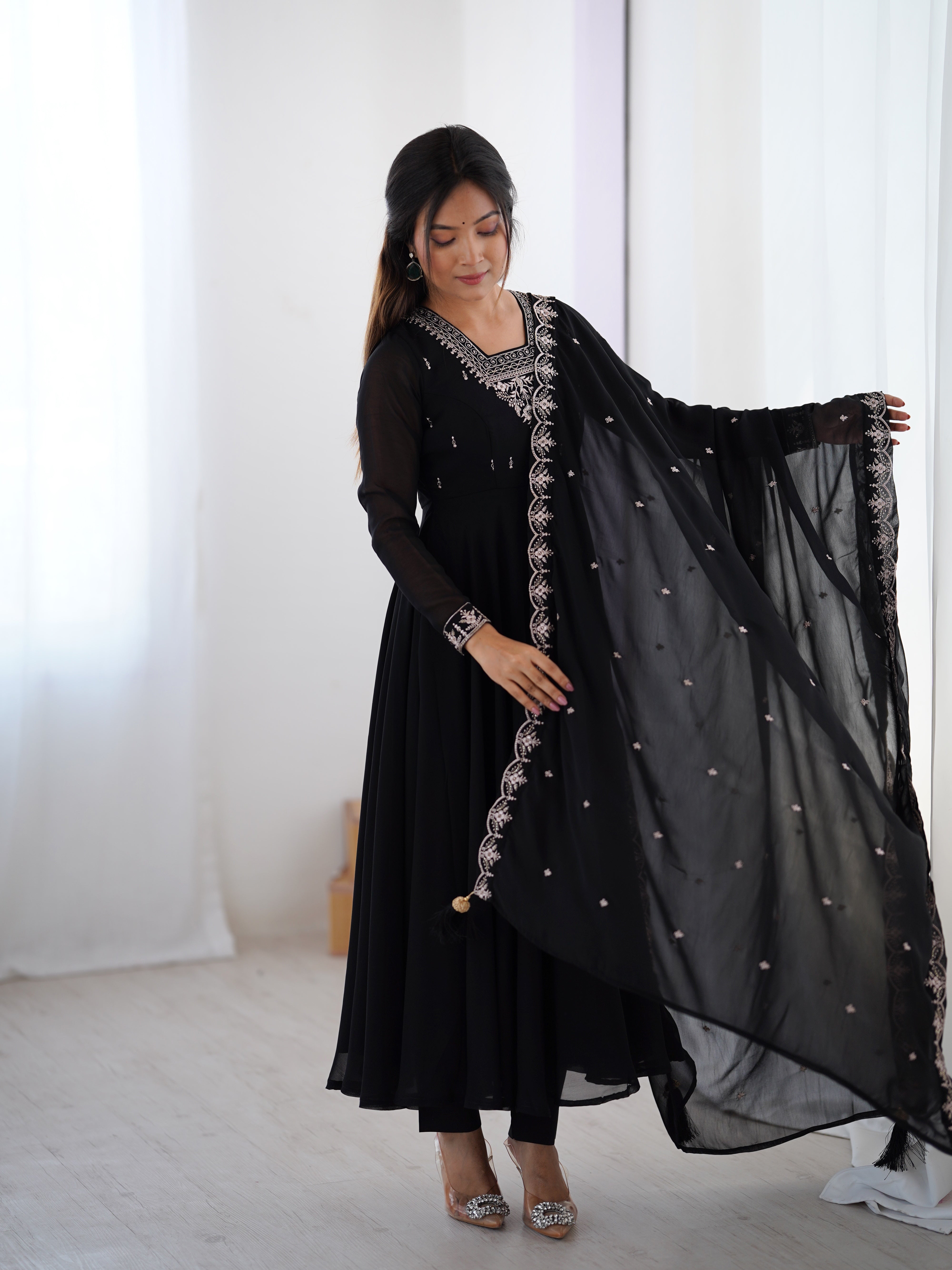 Beautiful Party Wear Anarkali Gown With Pent And Dupatta
