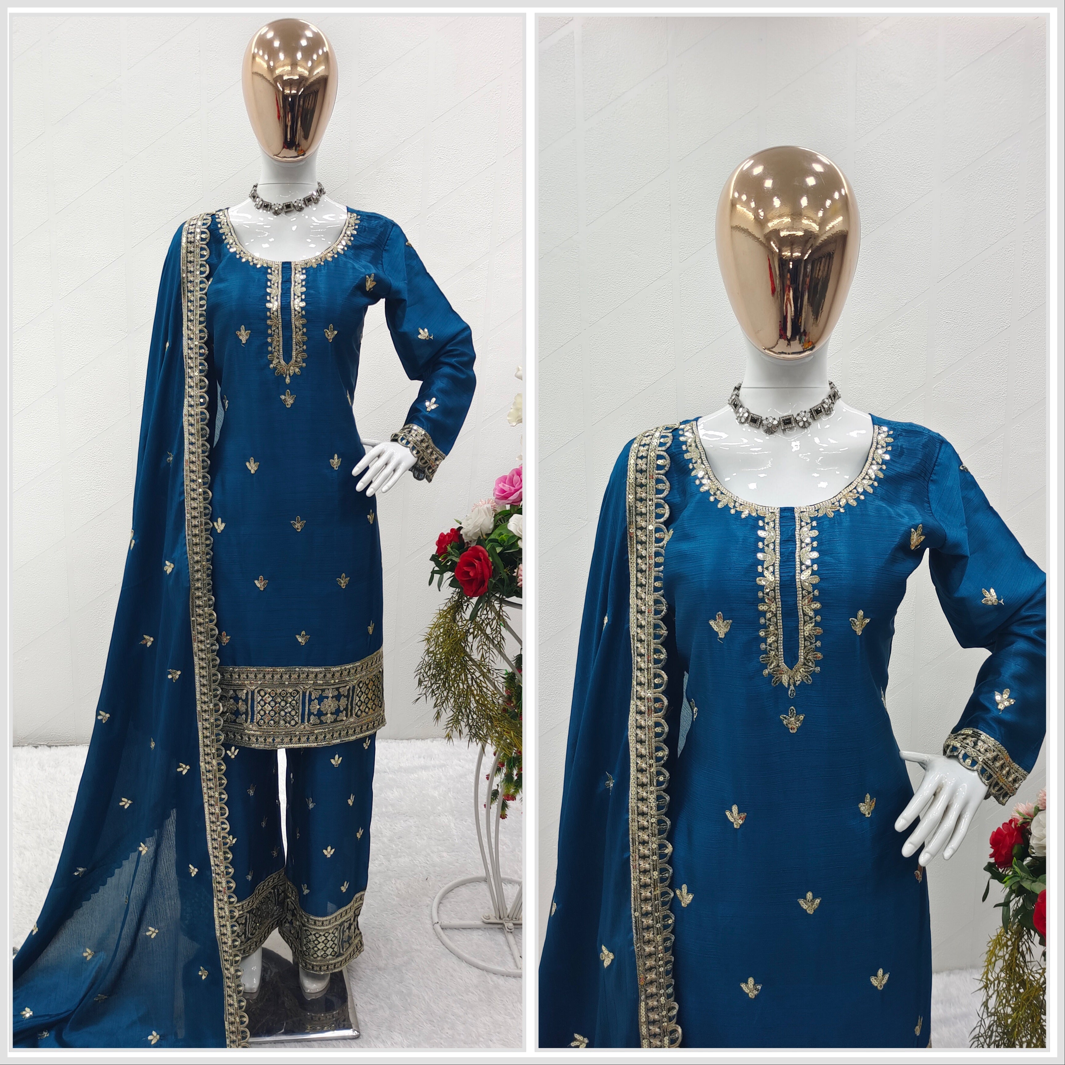 Designer Party Wear Top-Palazzo And Beautiful Dupatta