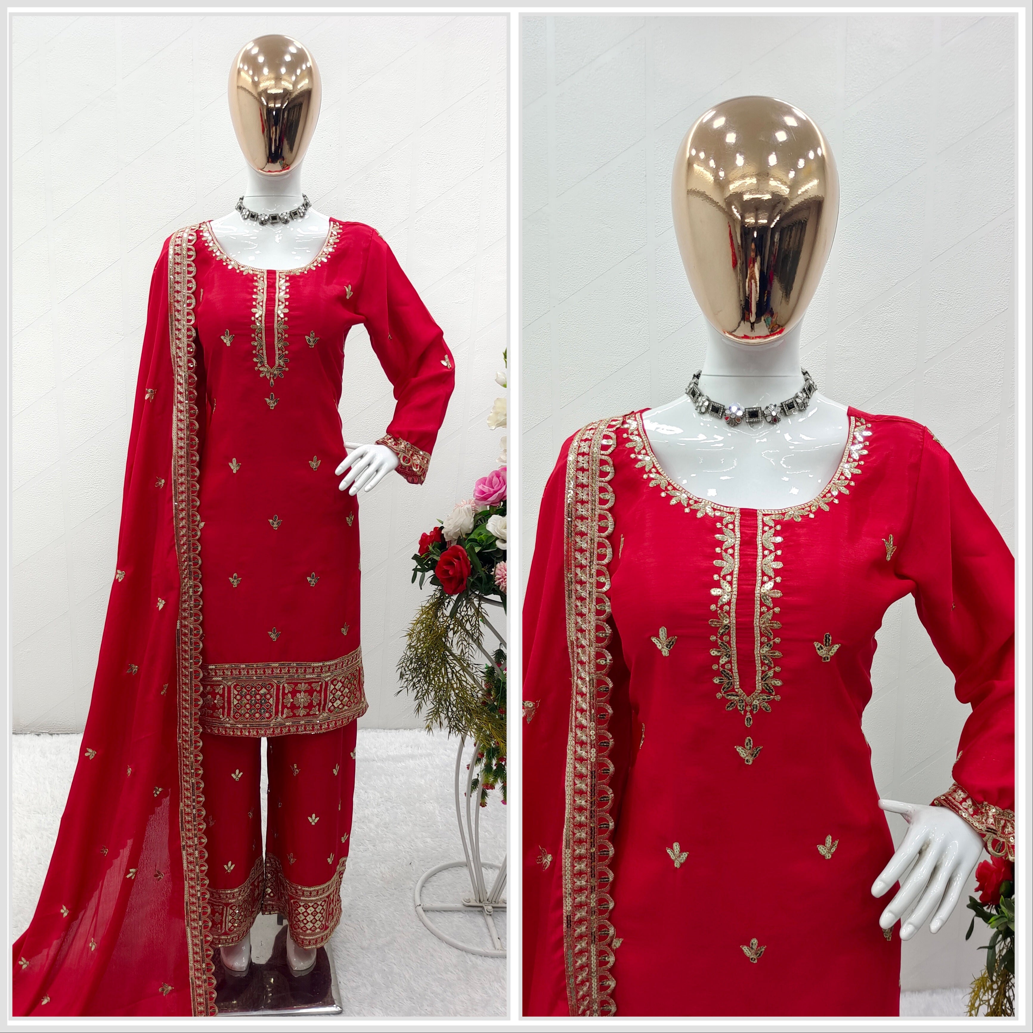 Designer Party Wear Top-Palazzo And Beautiful Dupatta