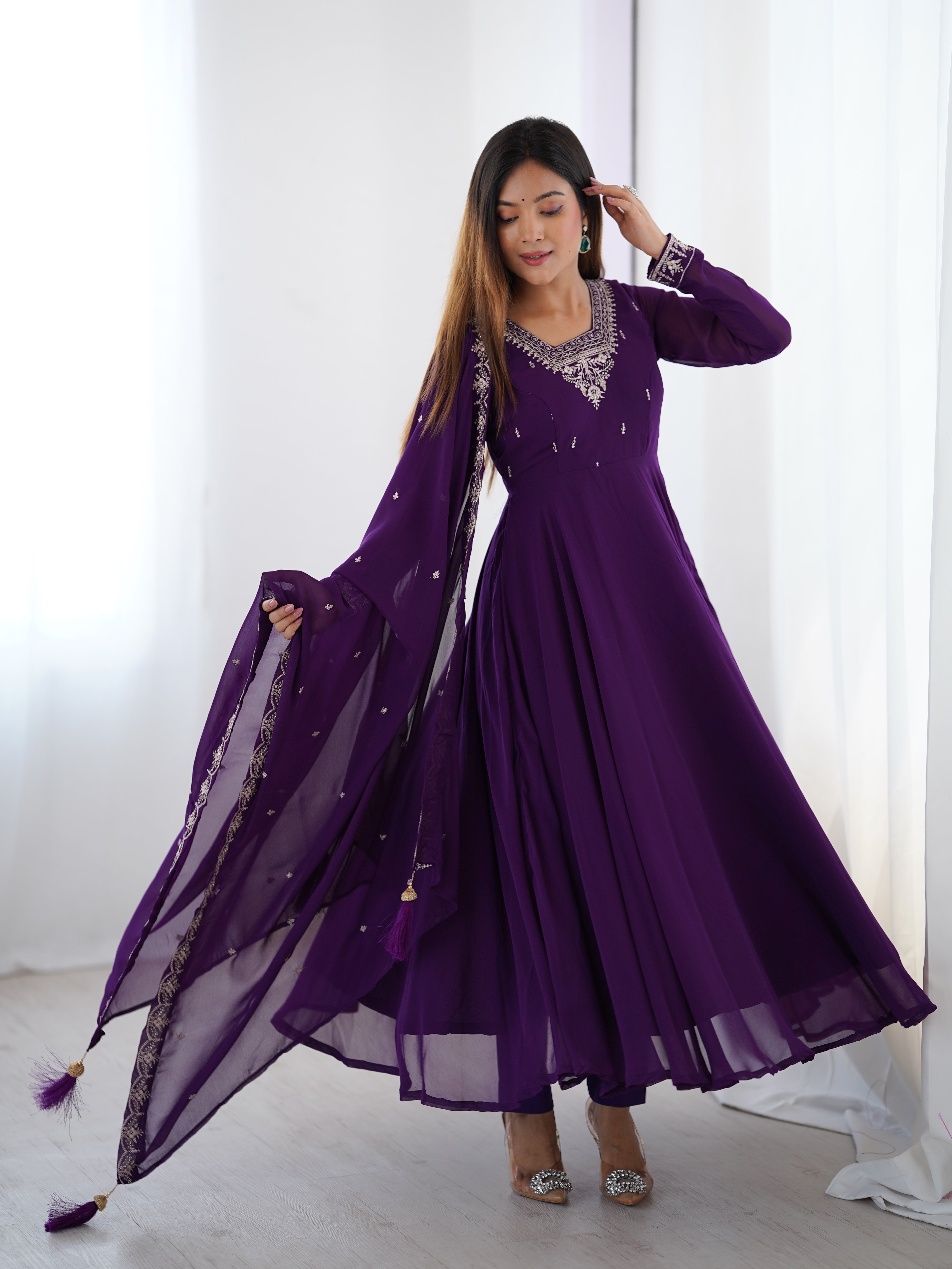 Beautiful Party Wear Anarkali Gown With Pent And Dupatta