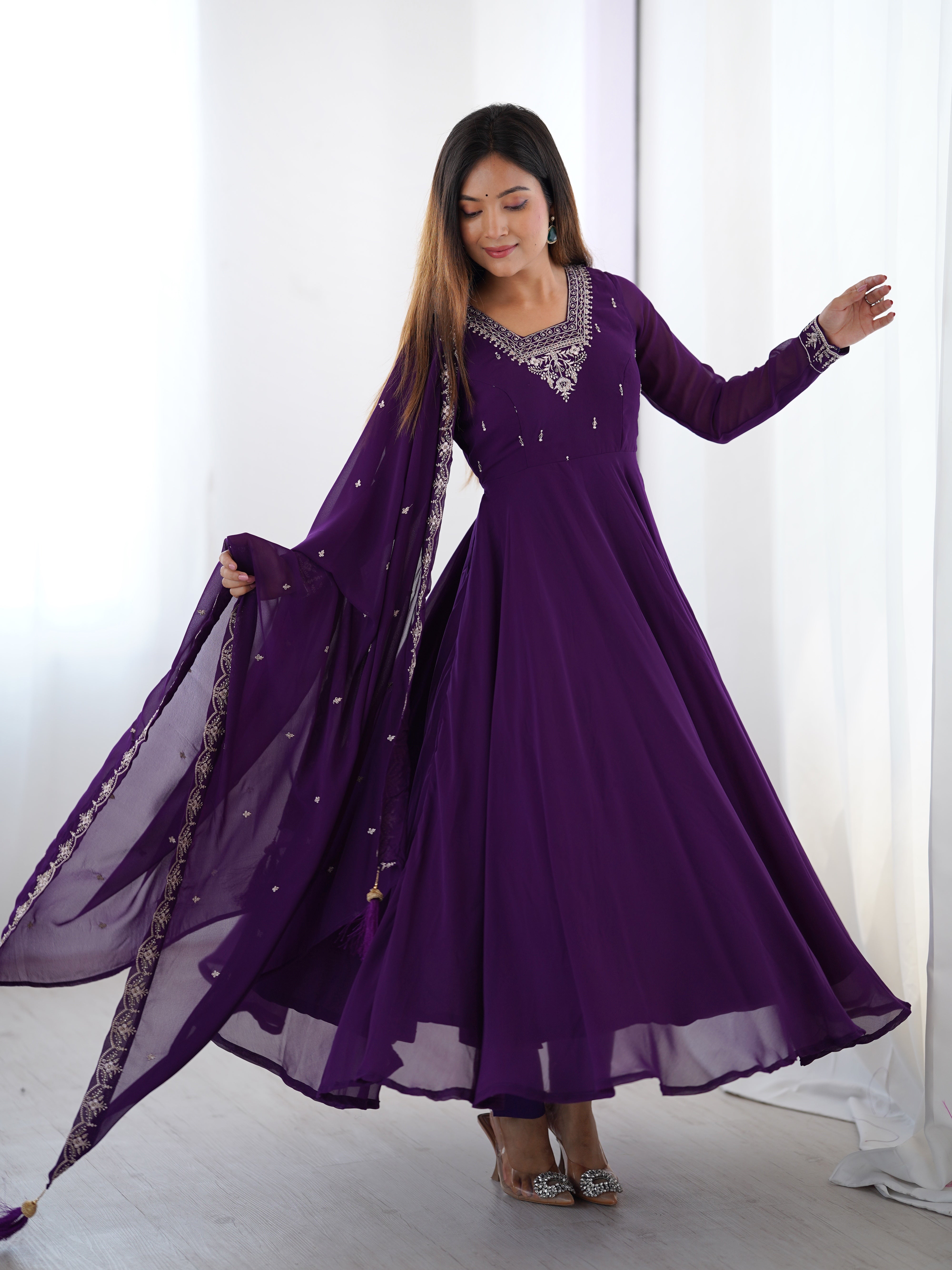 Beautiful Party Wear Anarkali Gown With Pent And Dupatta