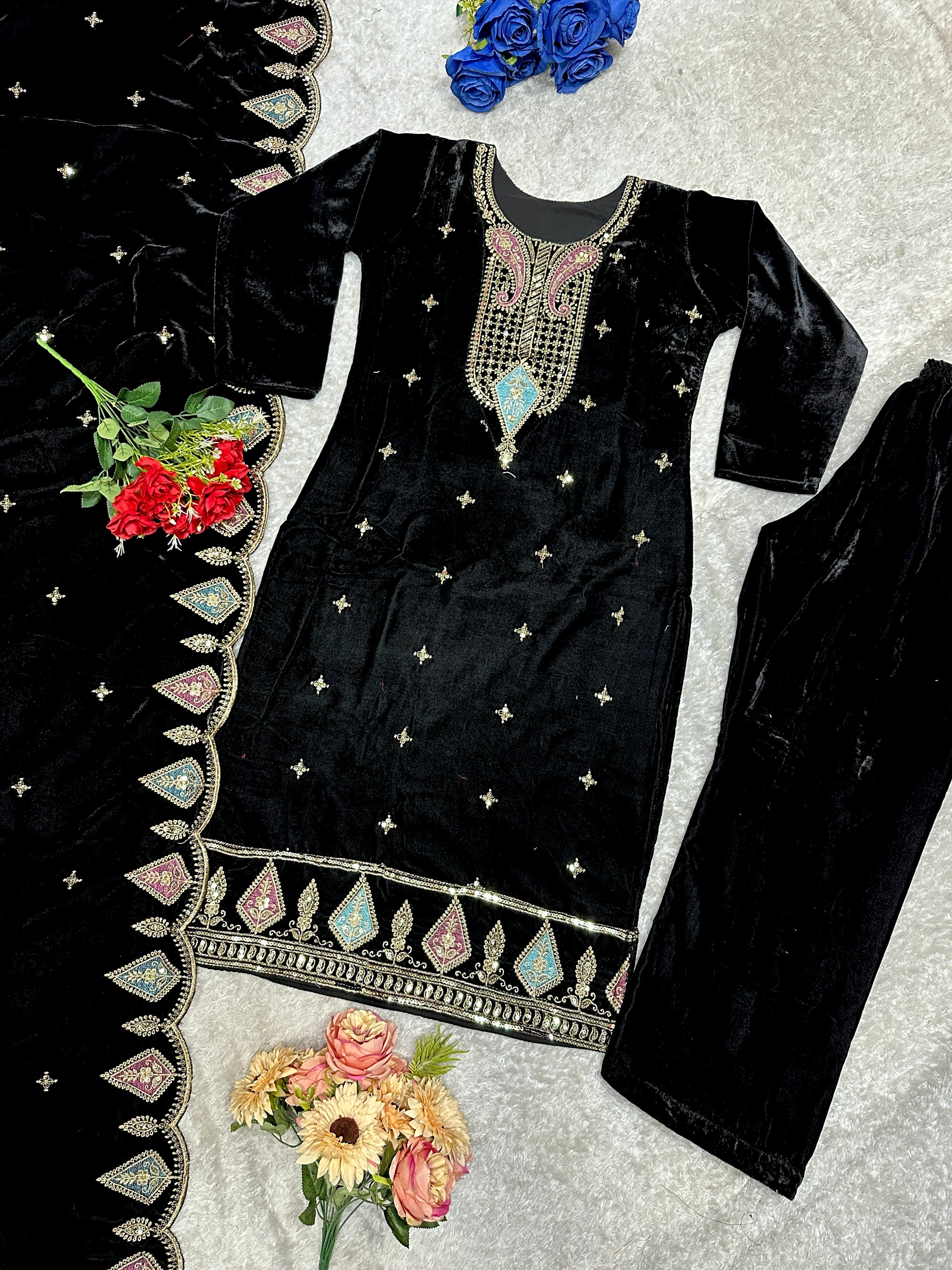 Party Wear Beautiful Top Bottom And Dupatta With Embroidery Work
