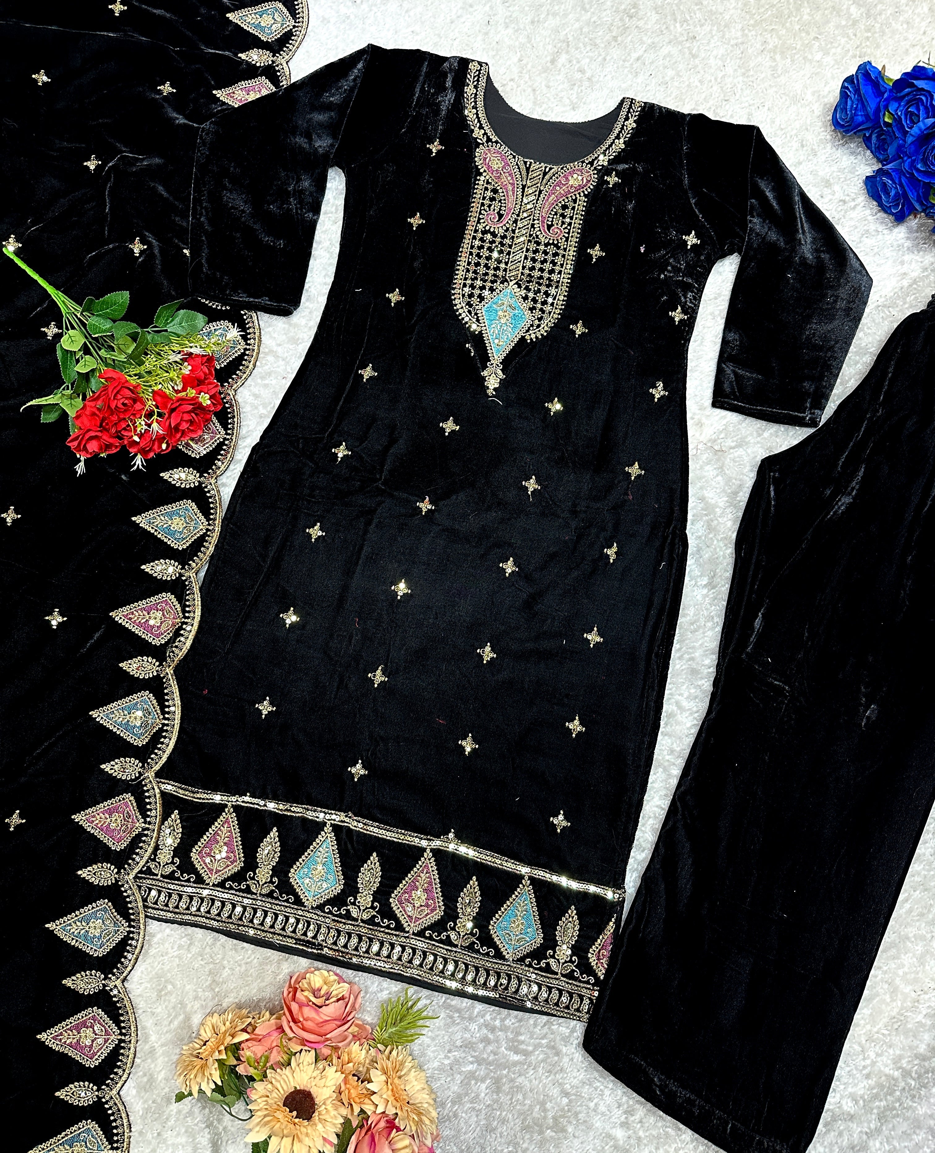 Party Wear Beautiful Top Bottom And Dupatta With Embroidery Work