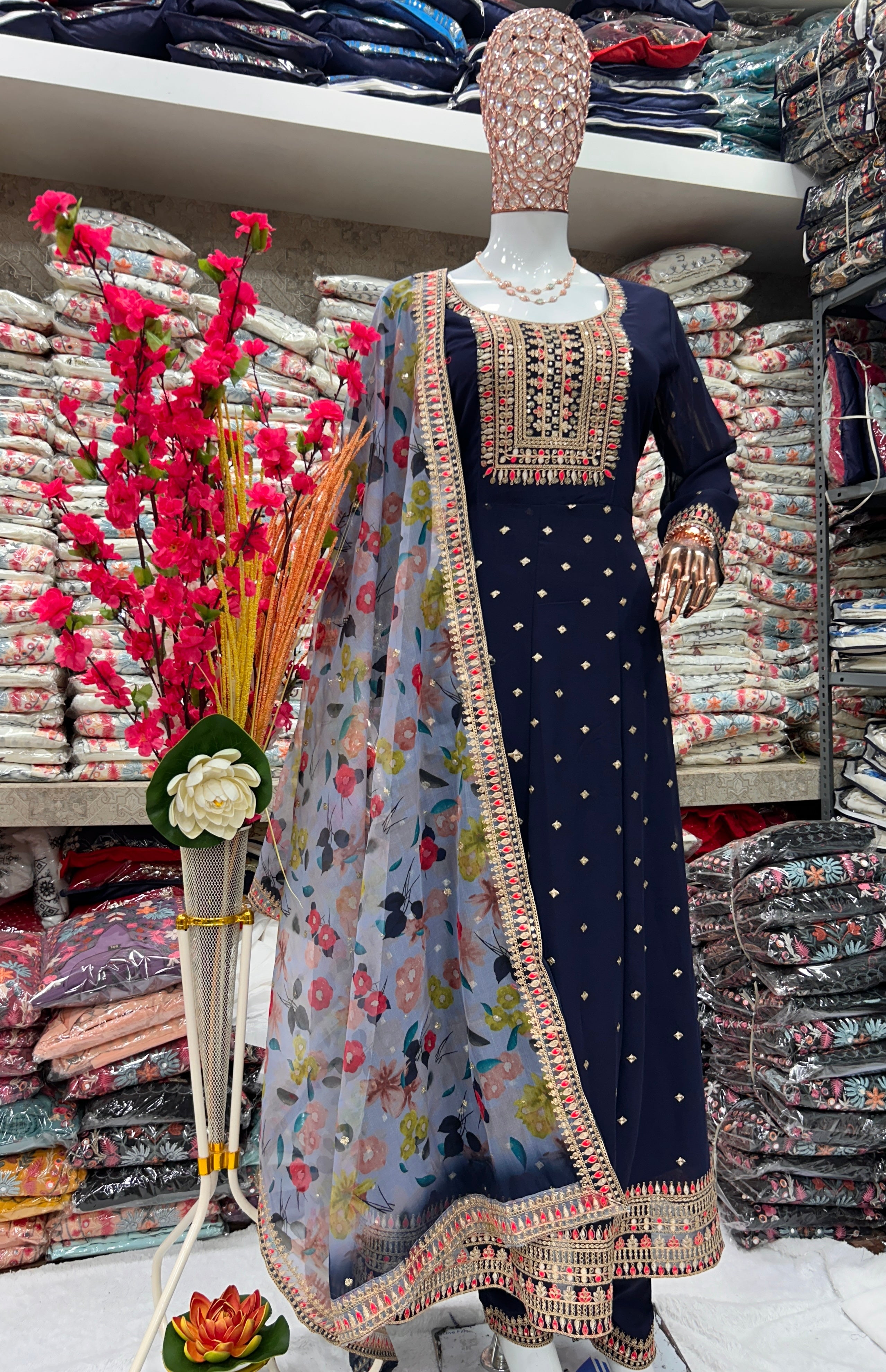 Party Wear Designer Anarkali Gown, Pent And Dupatta