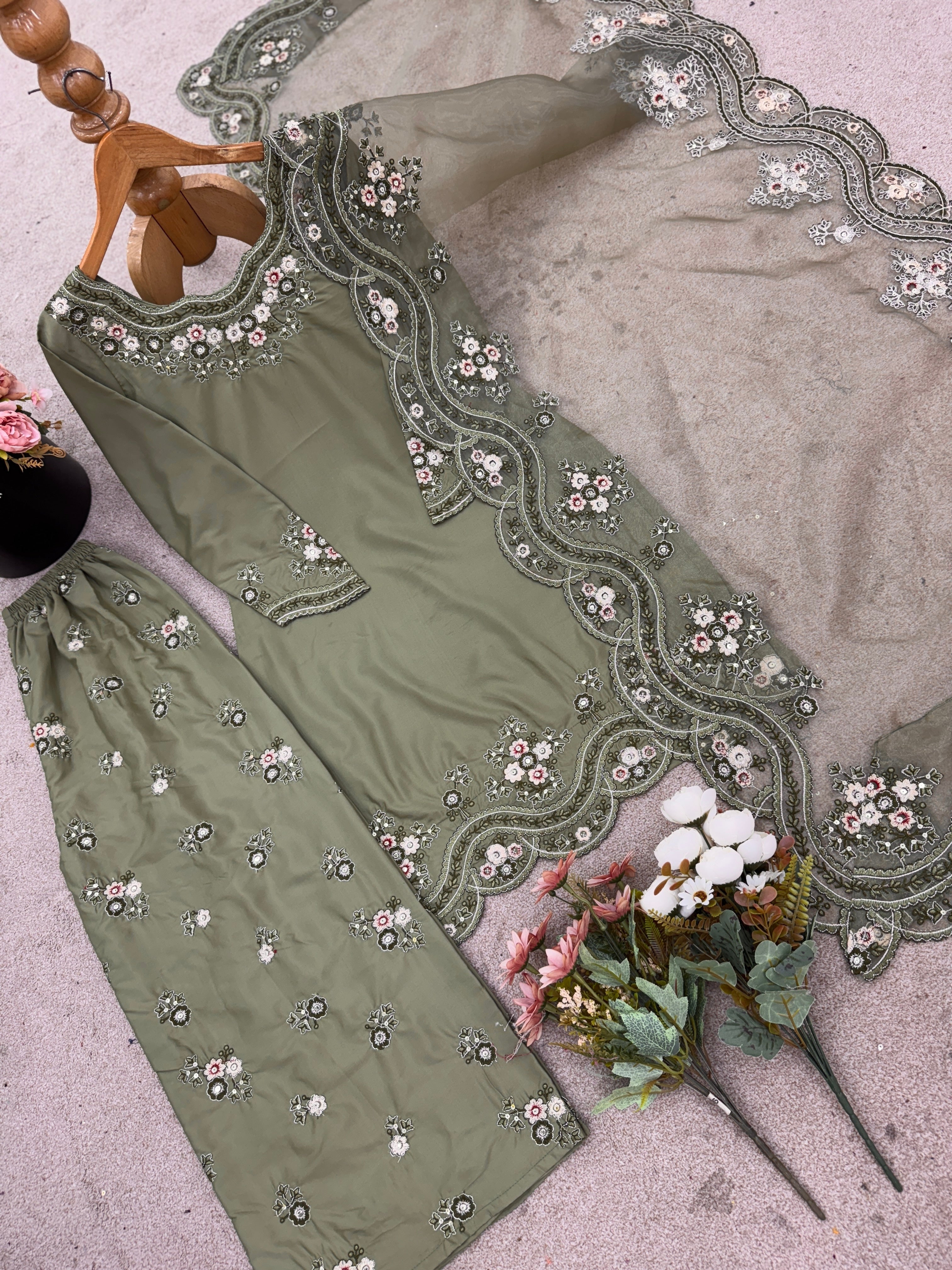 Designer Top-Bottom And Dupatta With Embroidery Sequence Work