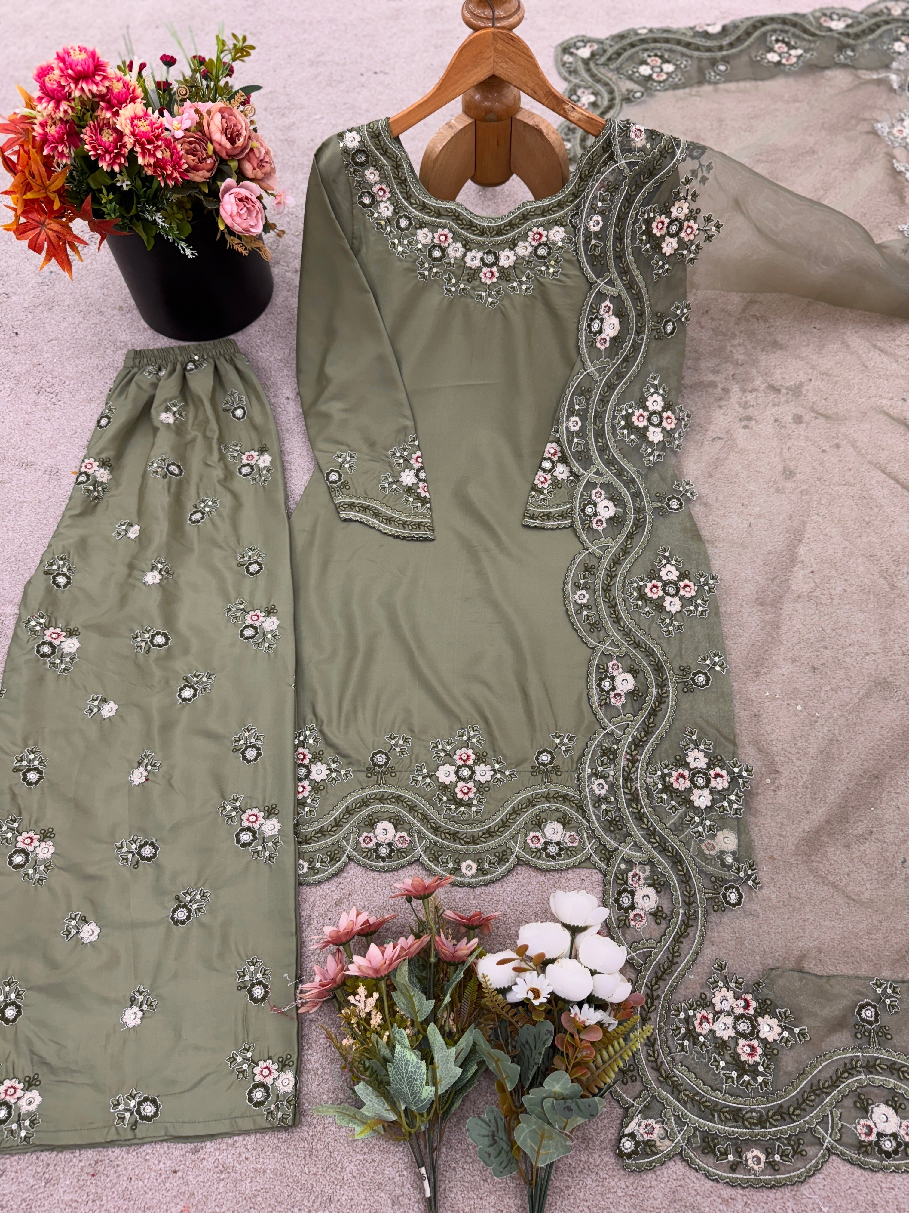 Designer Top-Bottom And Dupatta With Embroidery Sequence Work