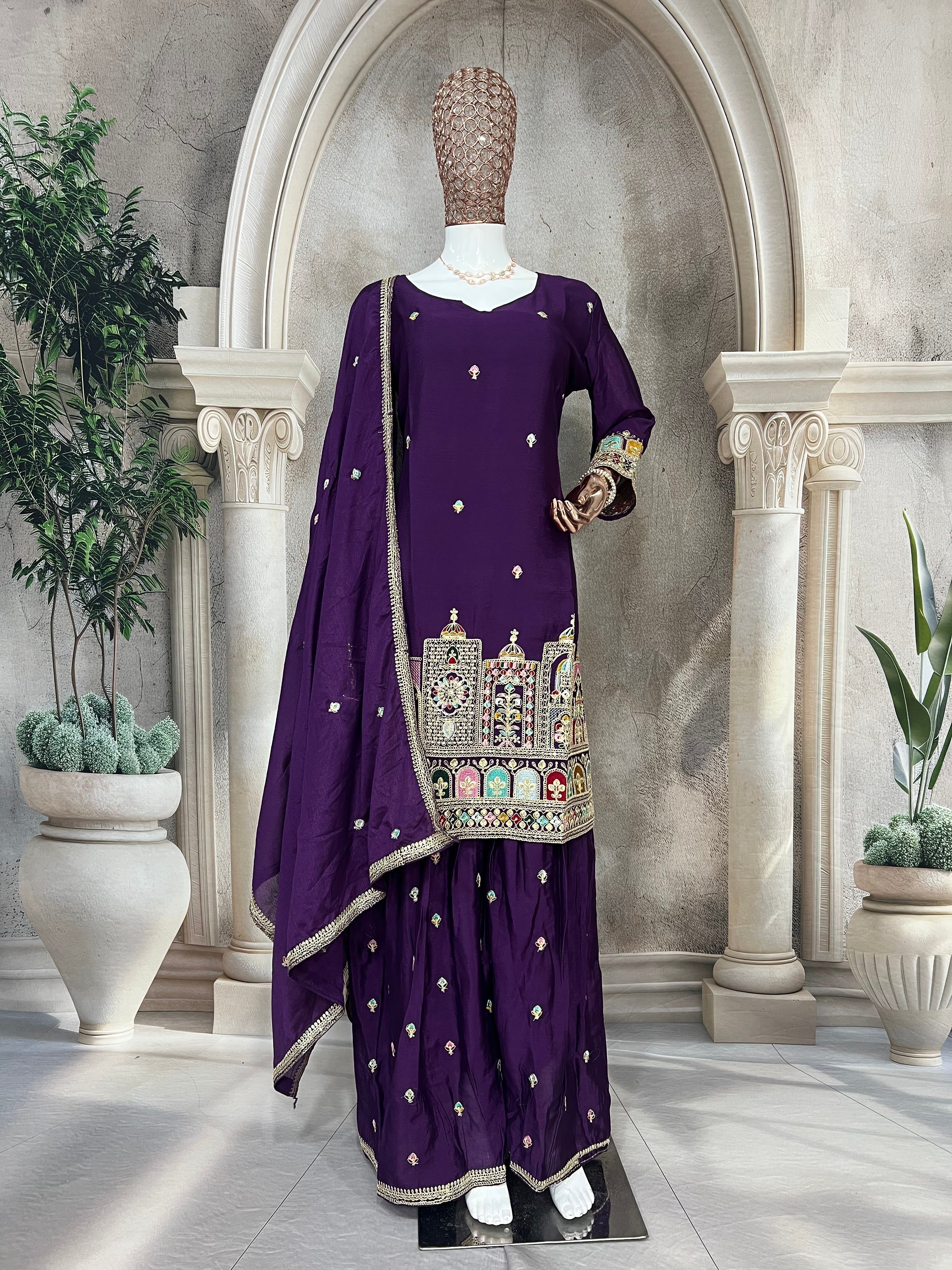 Party Wear Suit Set With Multi Needle Sequins Embroidery Work