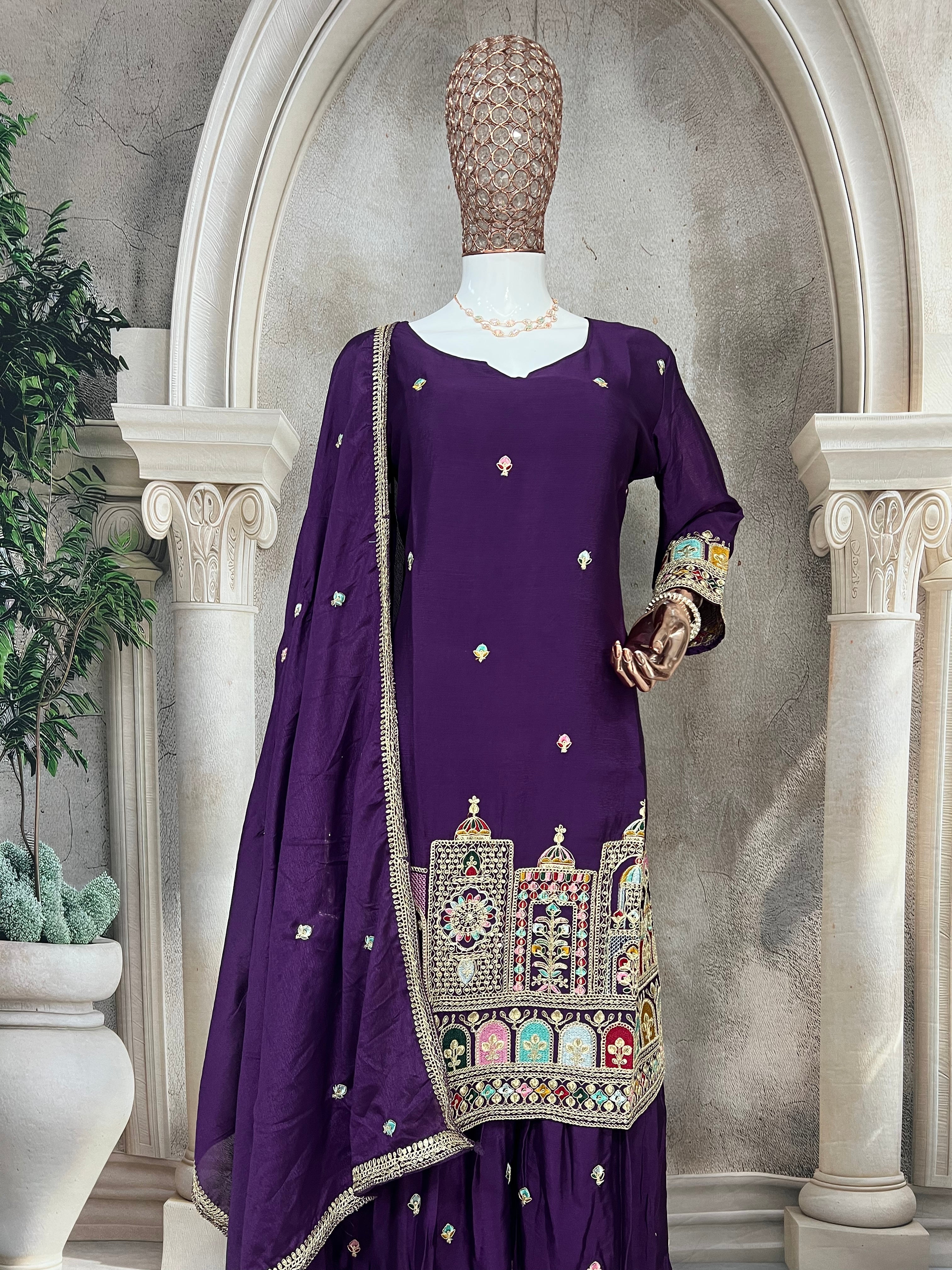 Party Wear Suit Set With Multi Needle Sequins Embroidery Work