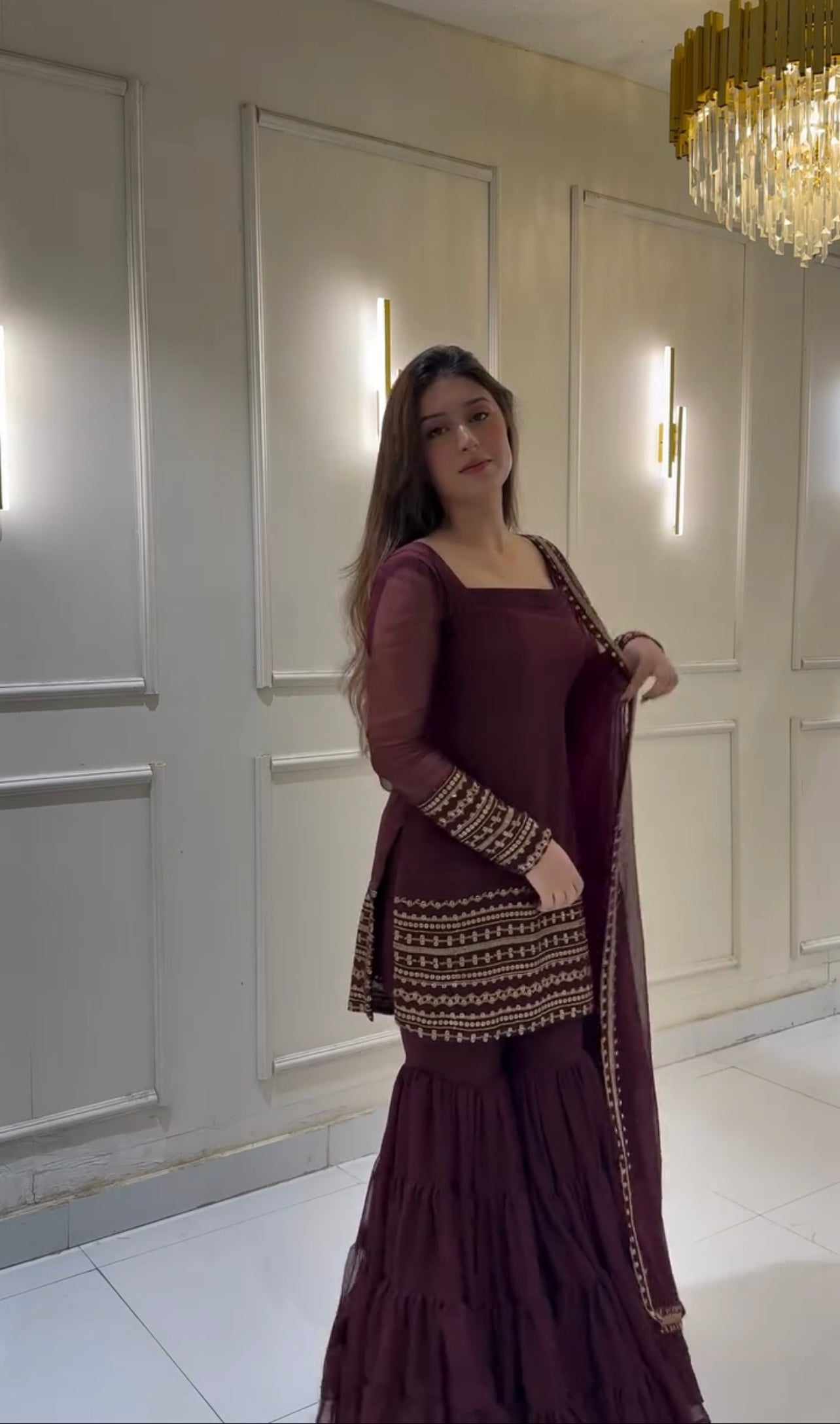 Designer Party Wear Look Top-Sharara And Dupatta With Heavy Embroidery Work