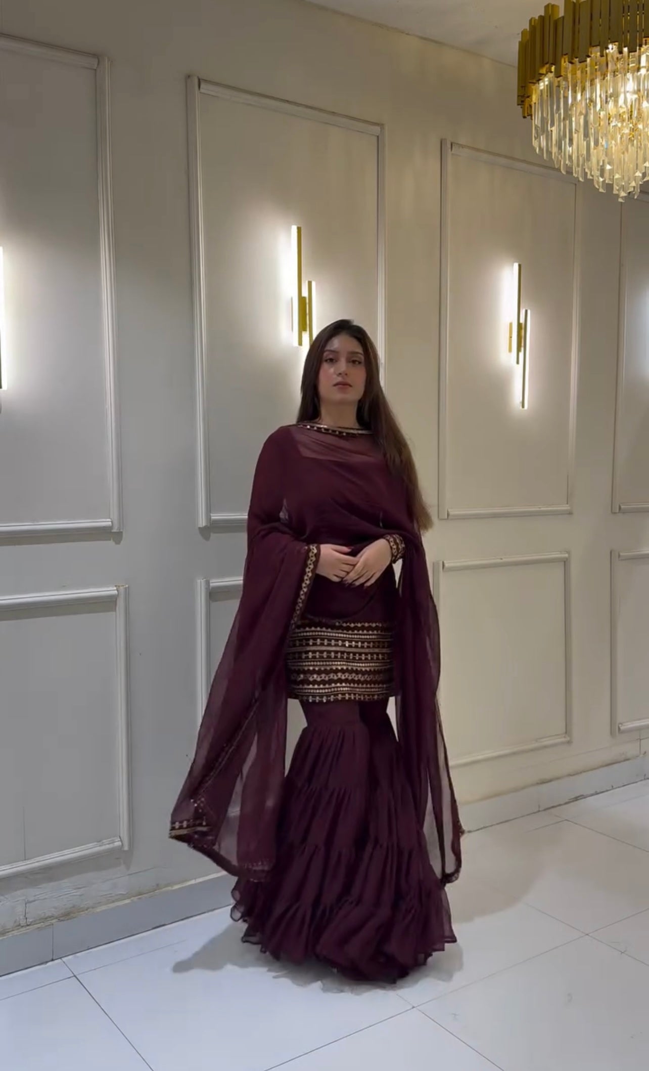 Designer Party Wear Look Top-Sharara And Dupatta With Heavy Embroidery Work