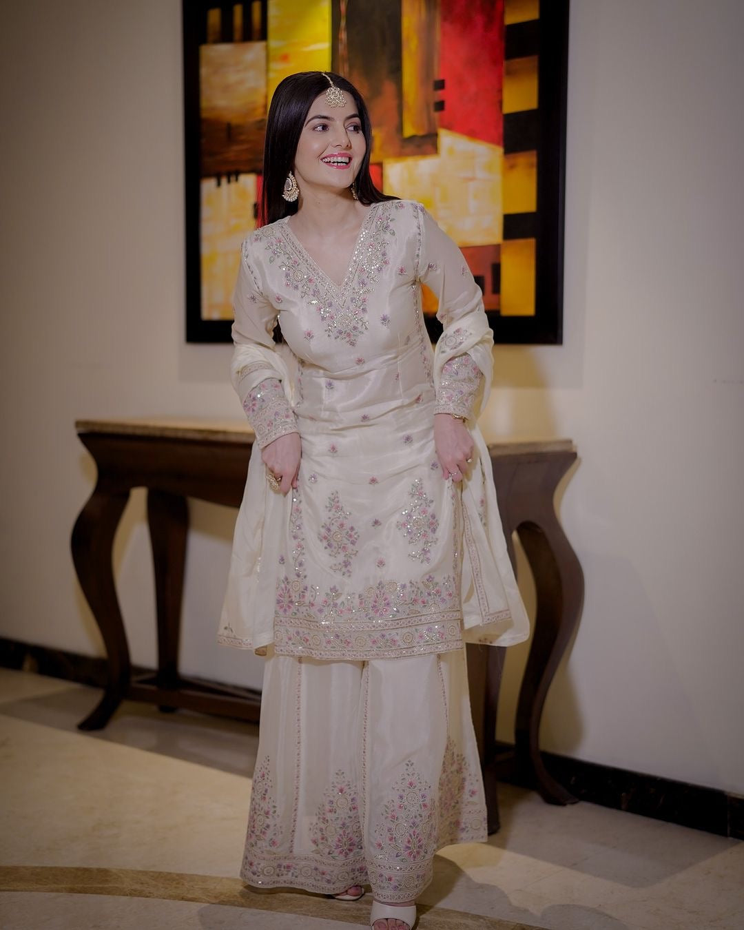 Designer Top - Plazzo And Dupatta With Embroidery Thread And Sequins Work