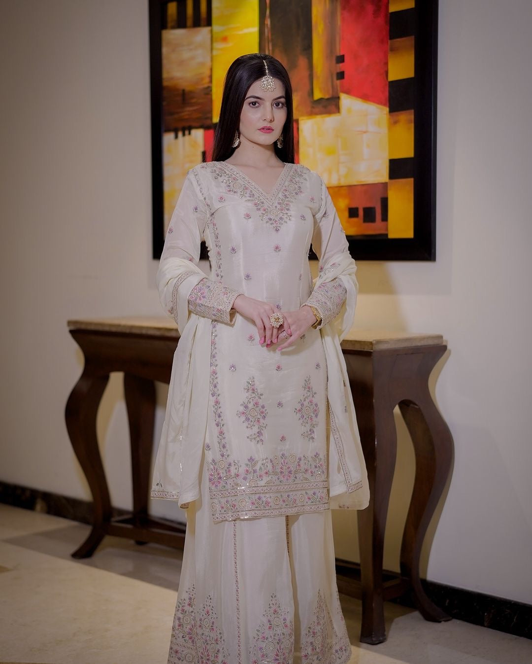Designer Top - Plazzo And Dupatta With Embroidery Thread And Sequins Work