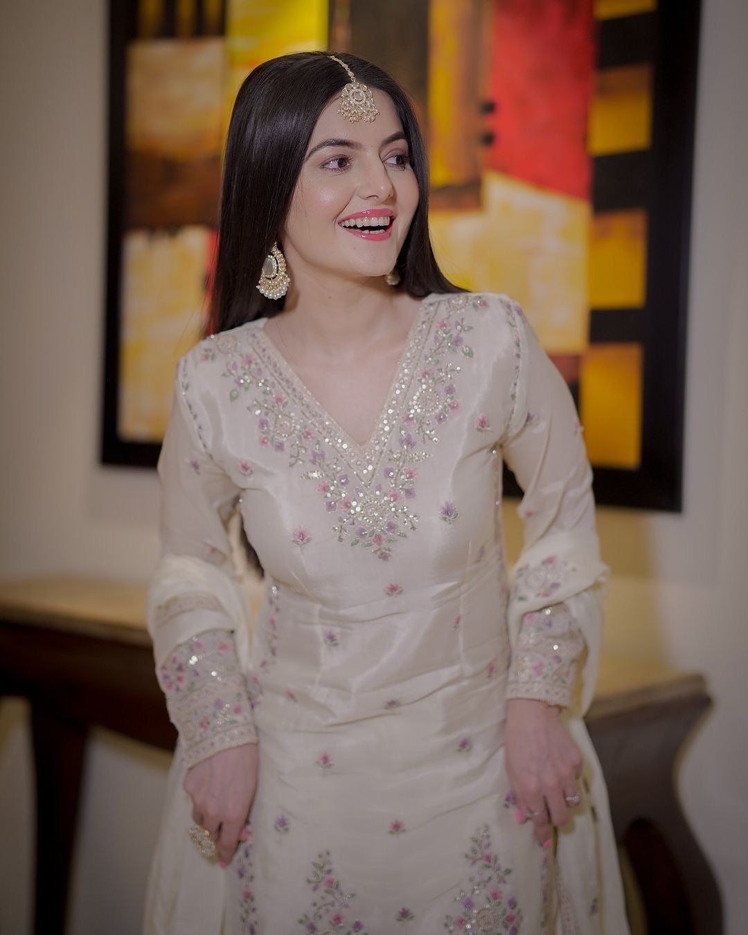 Designer Top - Plazzo And Dupatta With Embroidery Thread And Sequins Work