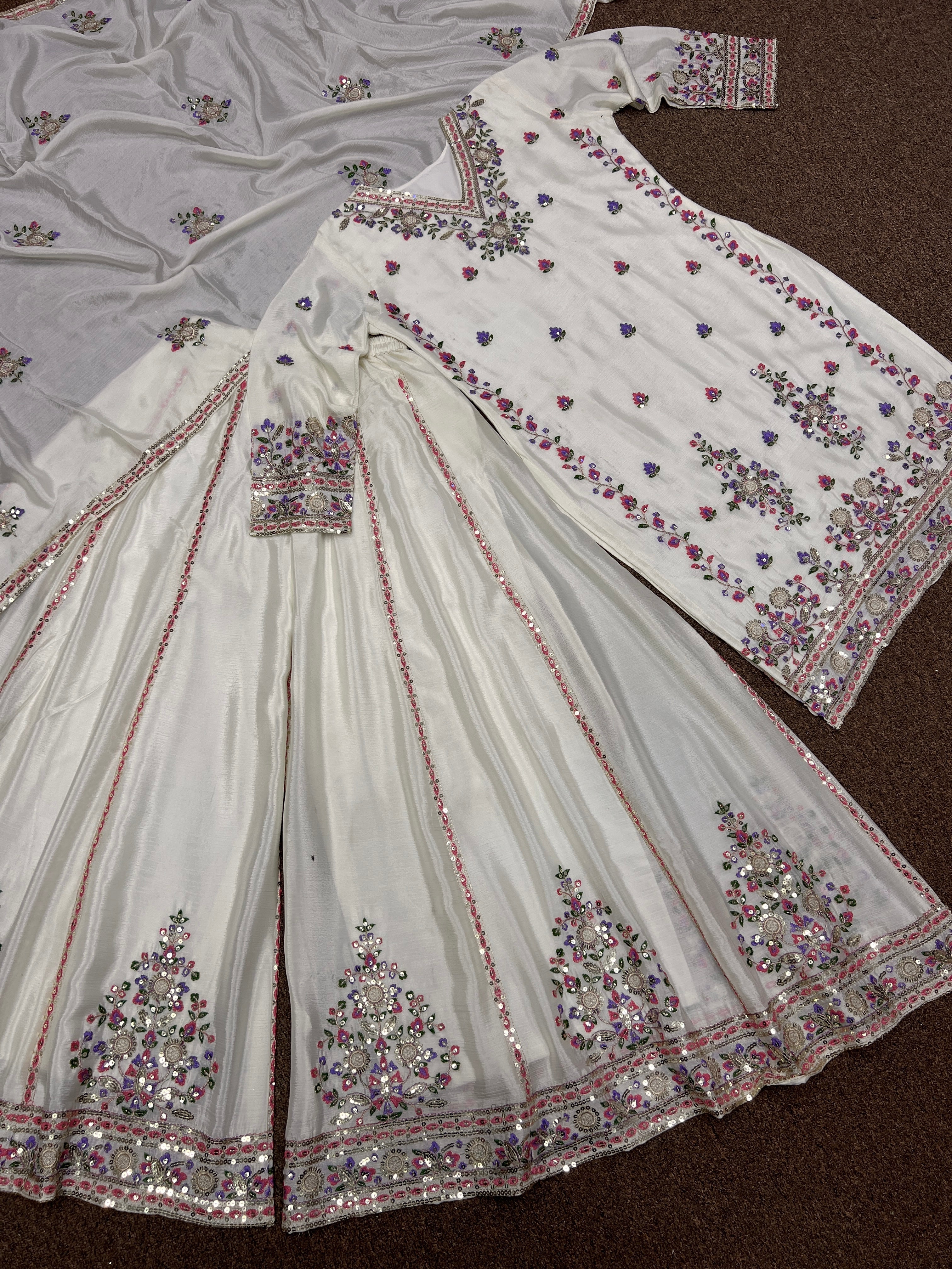 Designer Top - Plazzo And Dupatta With Embroidery Thread And Sequins Work