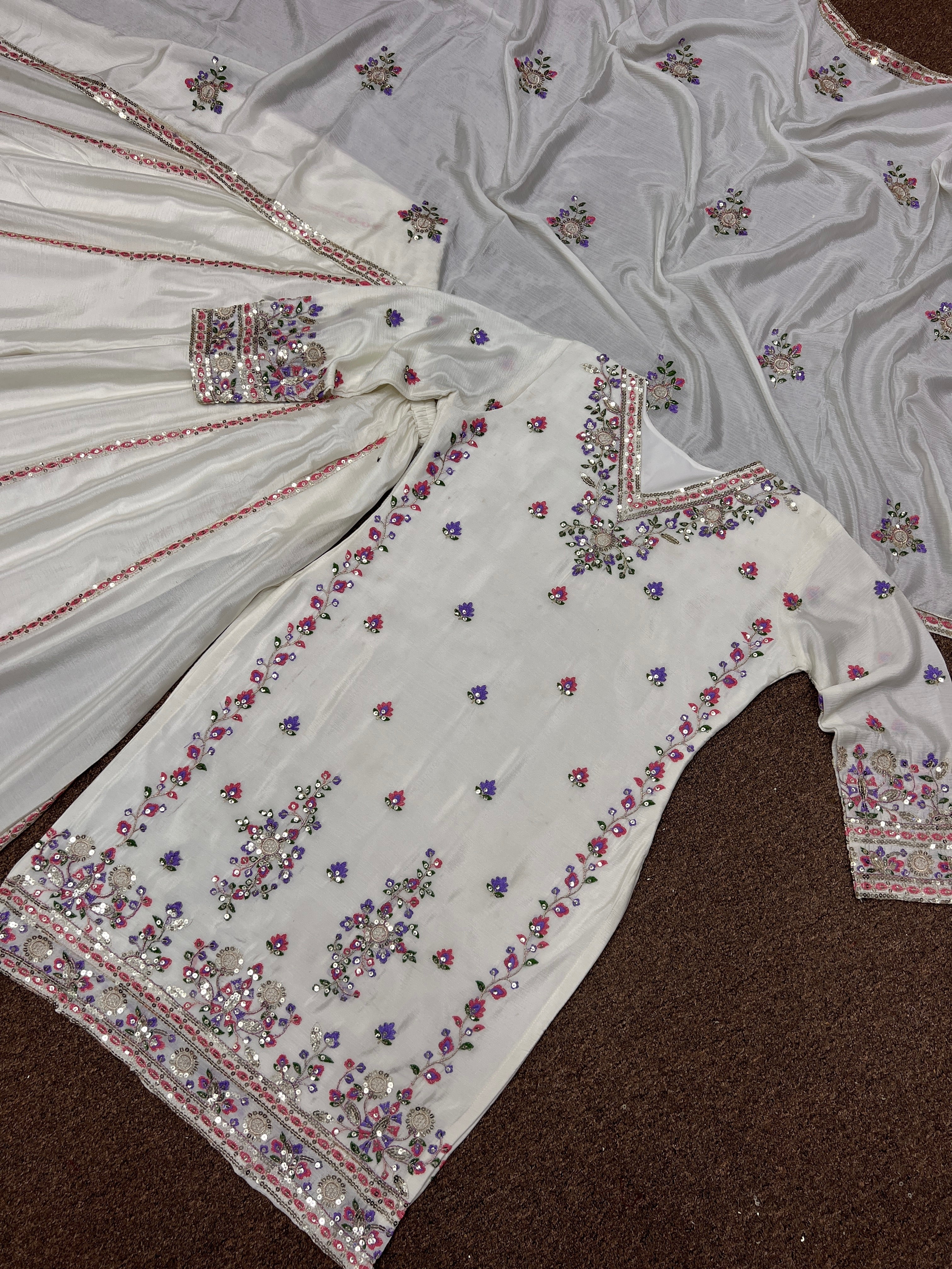 Designer Top - Plazzo And Dupatta With Embroidery Thread And Sequins Work