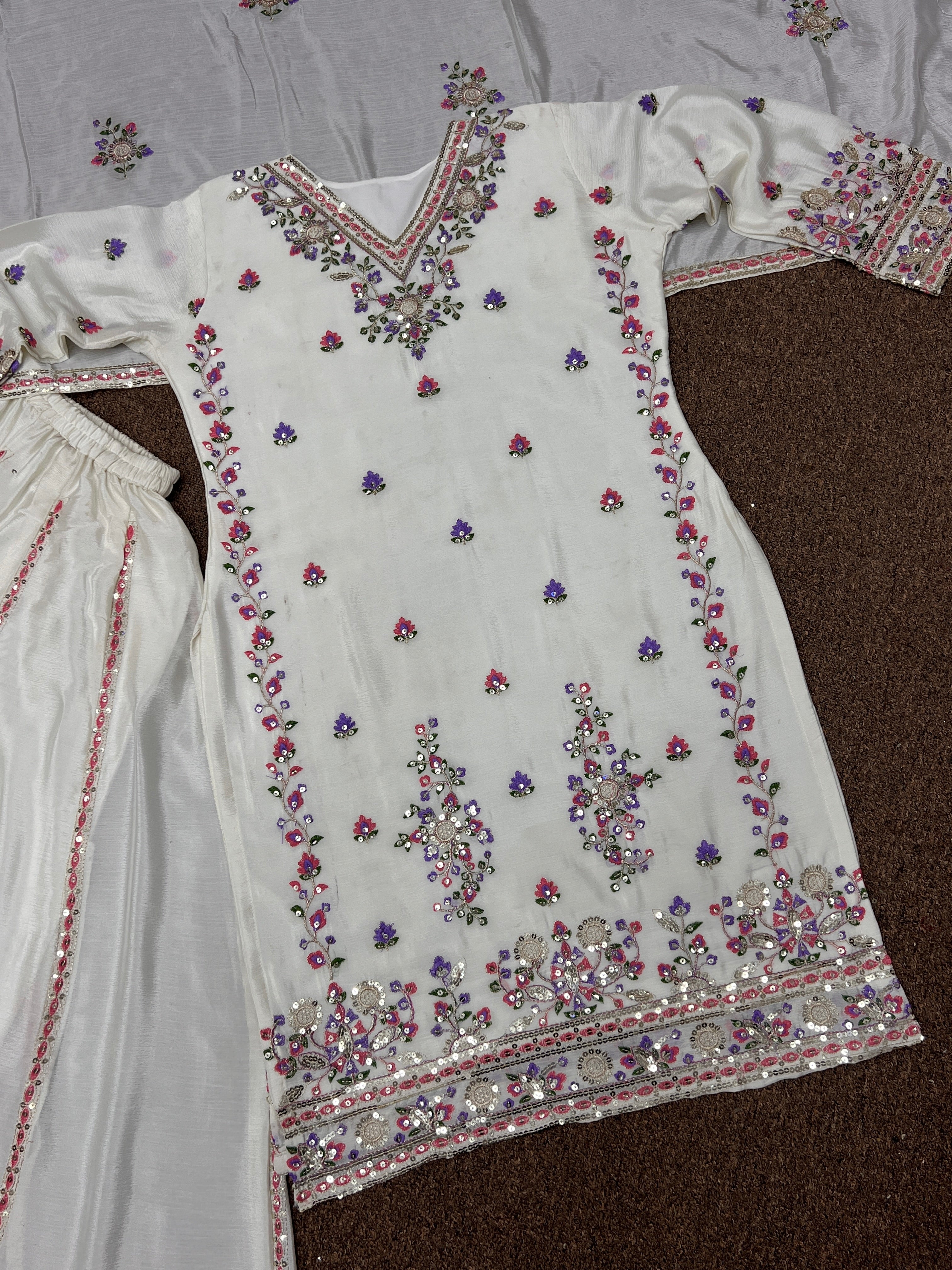 Designer Top - Plazzo And Dupatta With Embroidery Thread And Sequins Work
