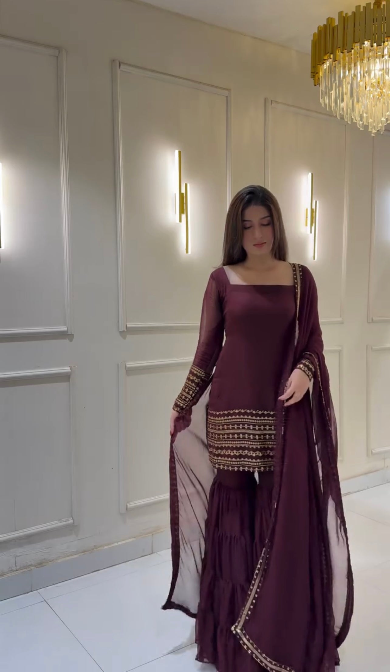 Designer Party Wear Look Top-Sharara And Dupatta With Heavy Embroidery Work