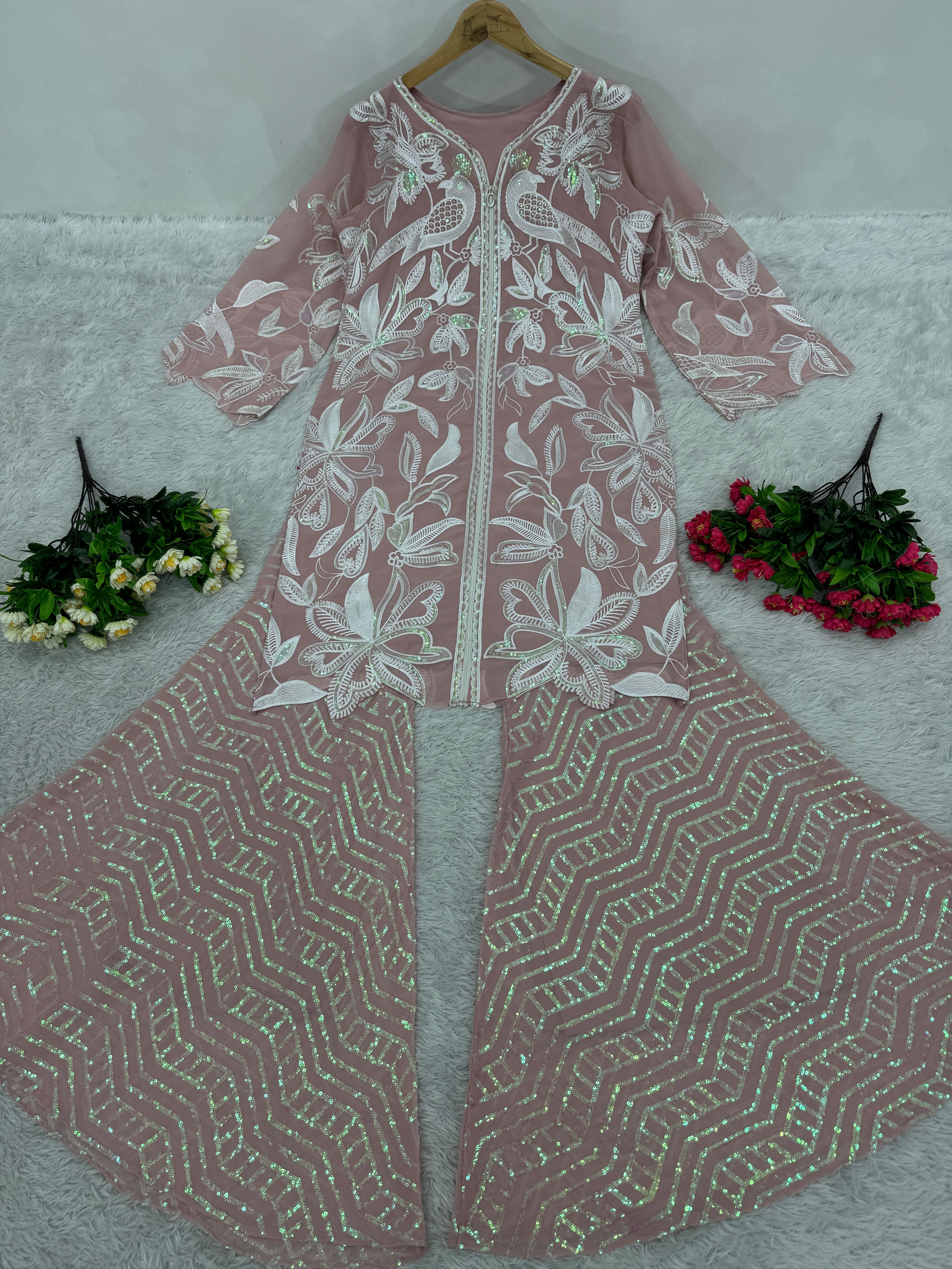 Beautiful Western Wear Top Plazzo With Sequence Work