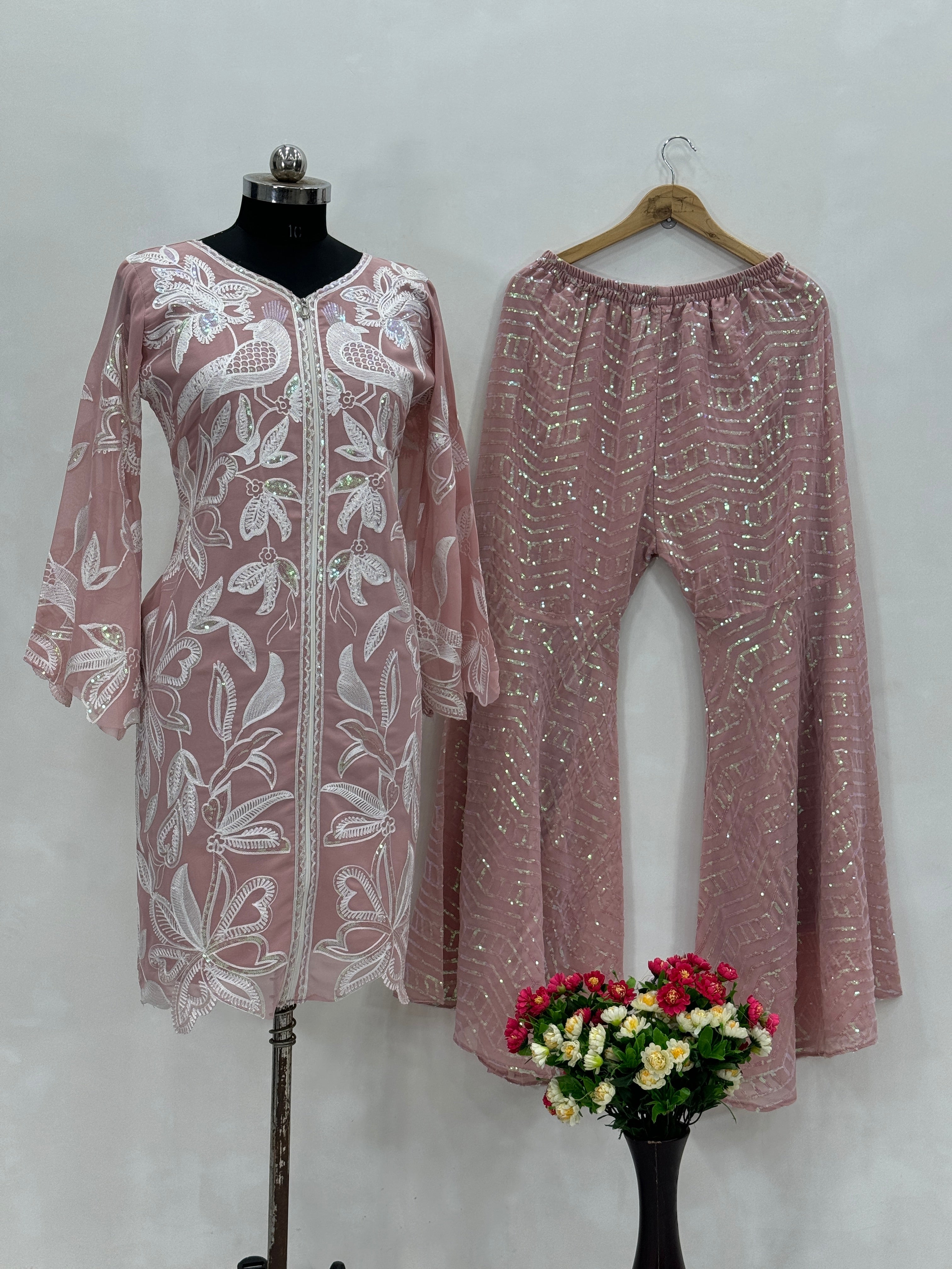 Beautiful Western Wear Top Plazzo With Sequence Work