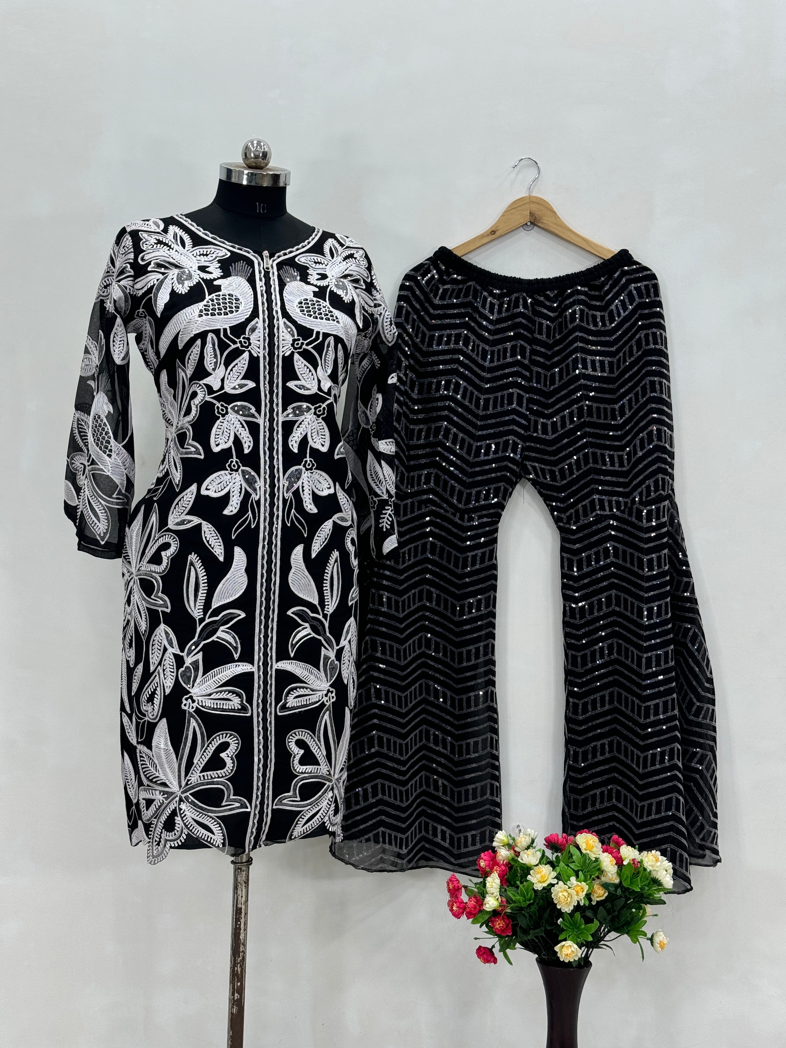 Beautiful Western Wear Top Plazzo With Sequence Work