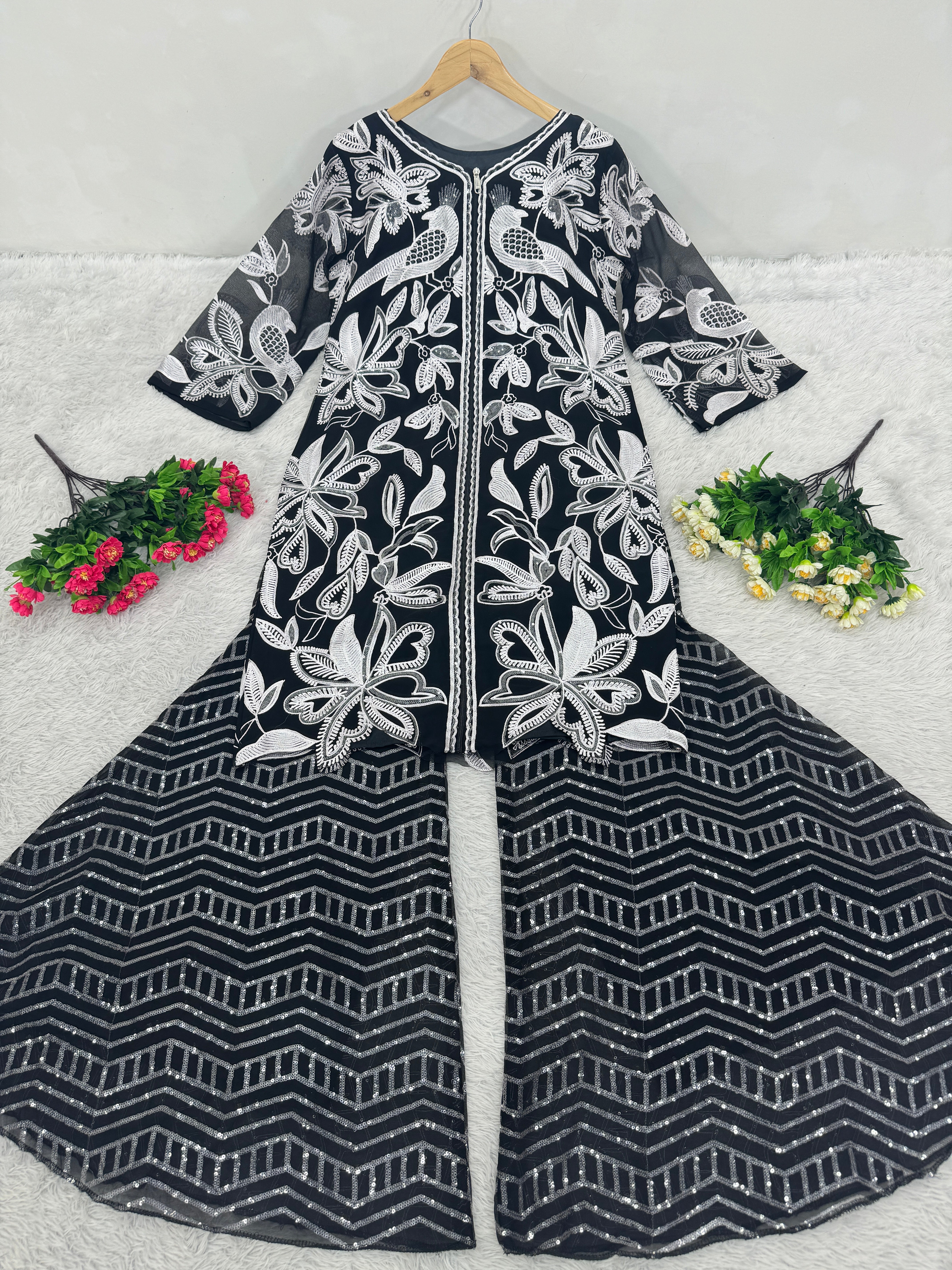 Beautiful Western Wear Top Plazzo With Sequence Work