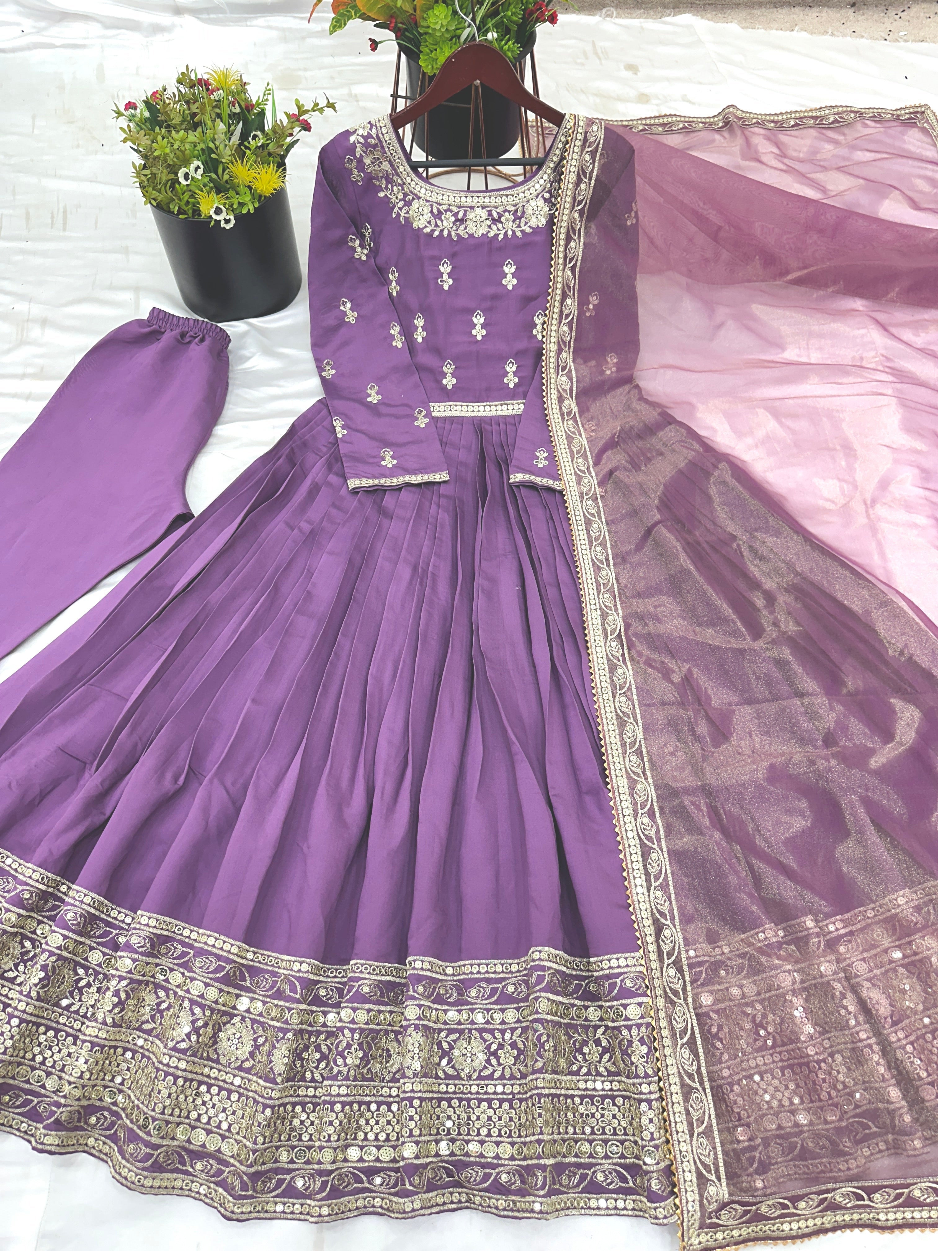 Party Wear Look Full Heavy Embroidery Sequence Work Gown With Pent And Dupatta