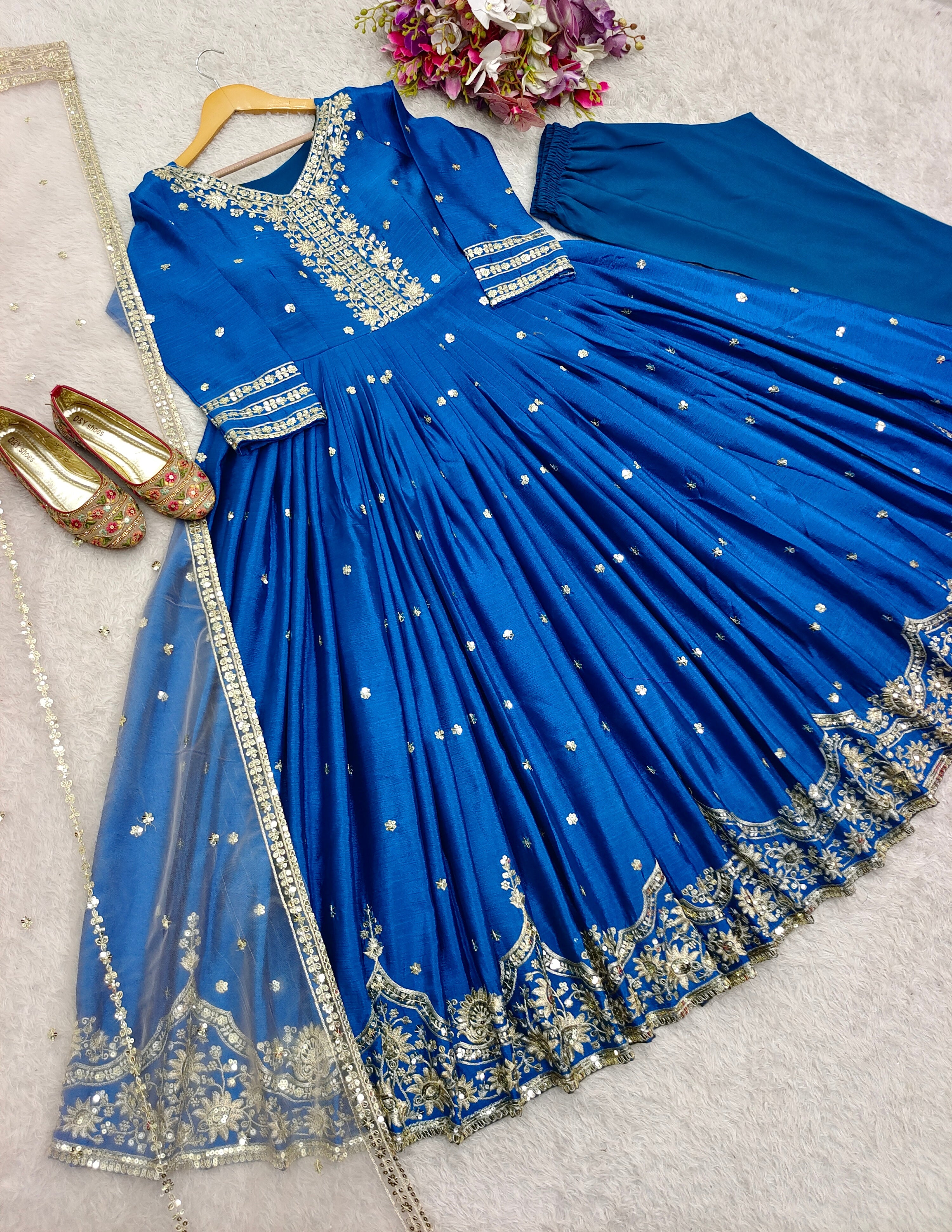 Party Wear Designer Gown -Pent And Beautiful Dupatta