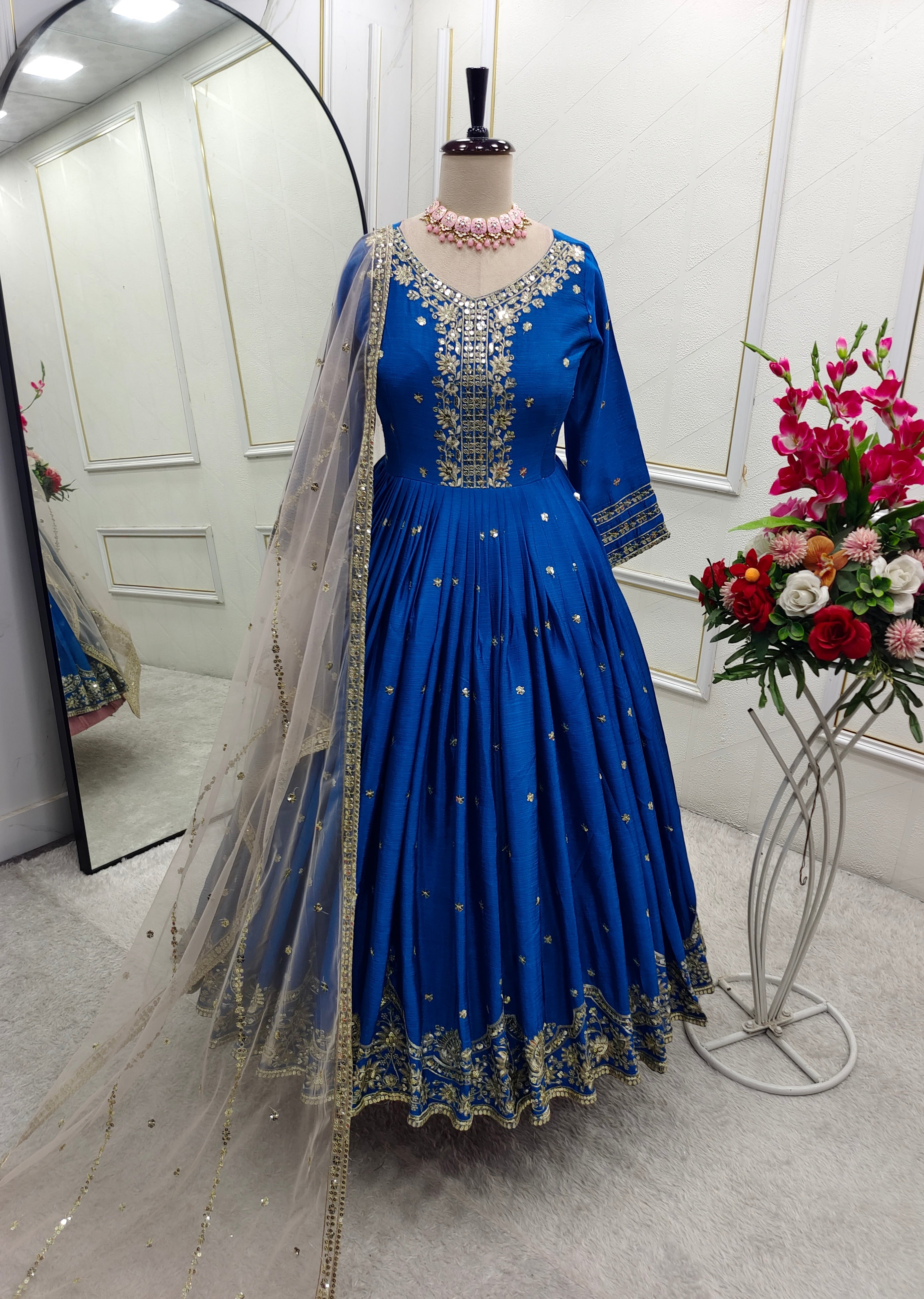 Party Wear Designer Gown -Pent And Beautiful Dupatta