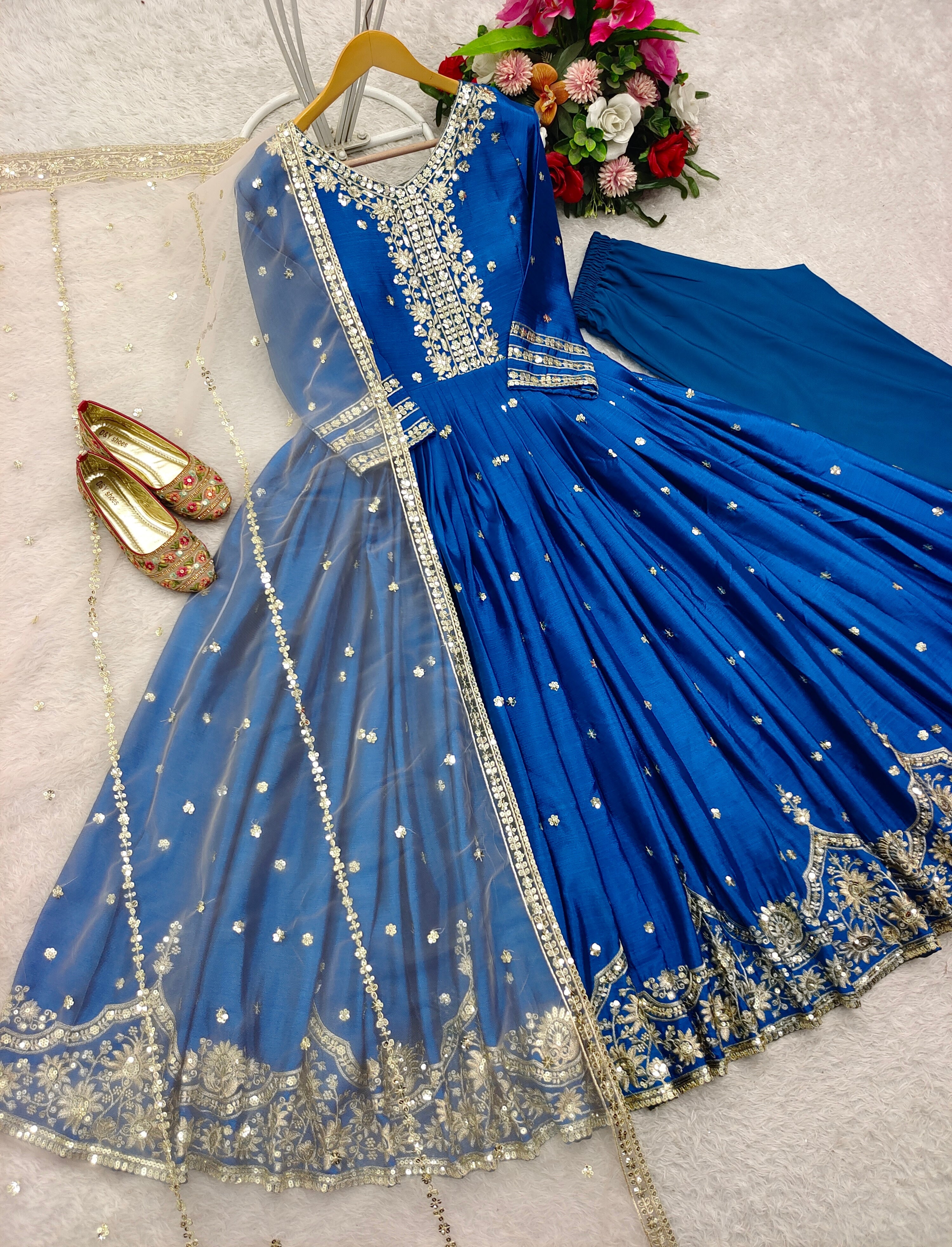 Party Wear Designer Gown -Pent And Beautiful Dupatta