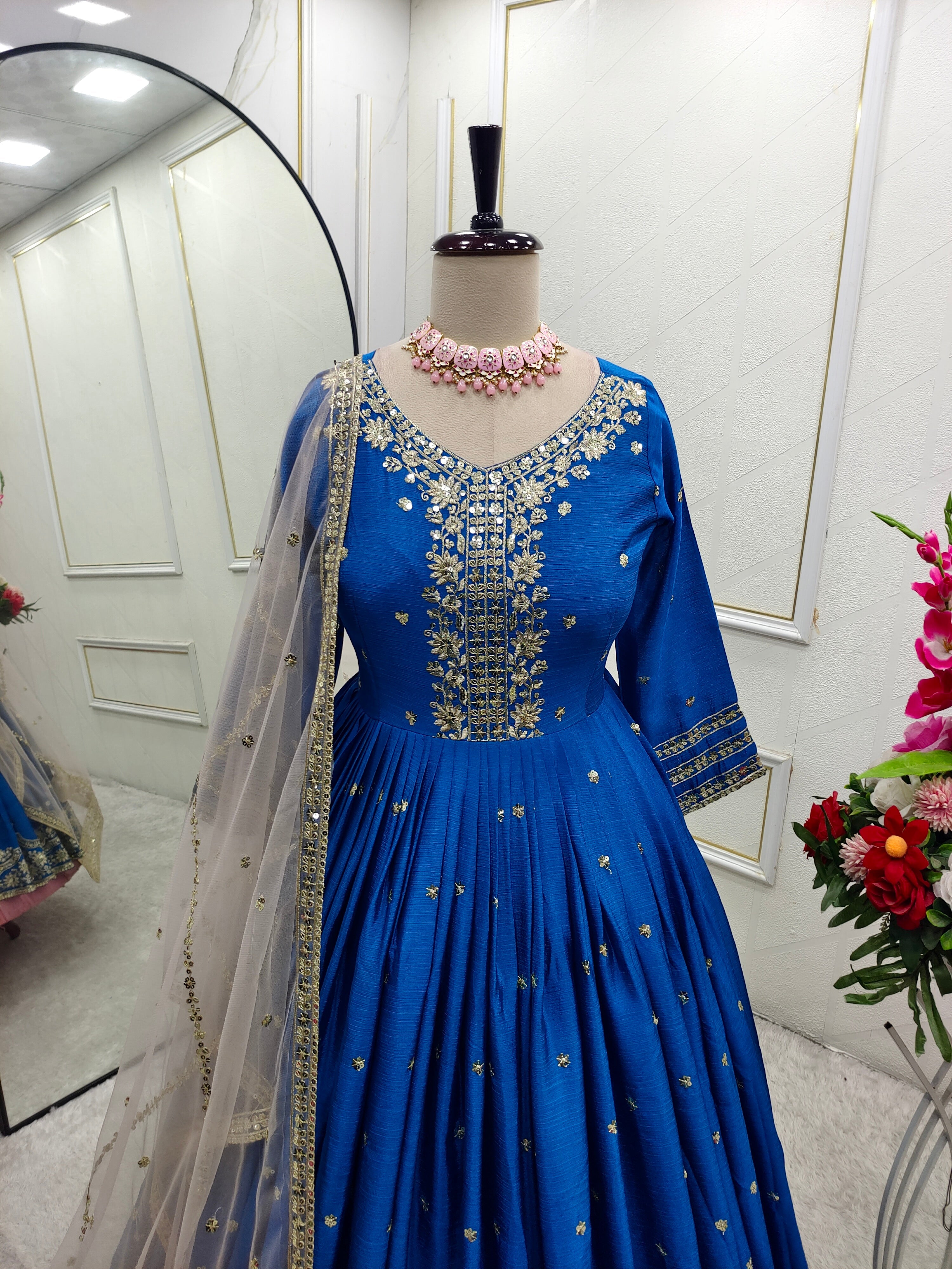 Party Wear Designer Gown -Pent And Beautiful Dupatta