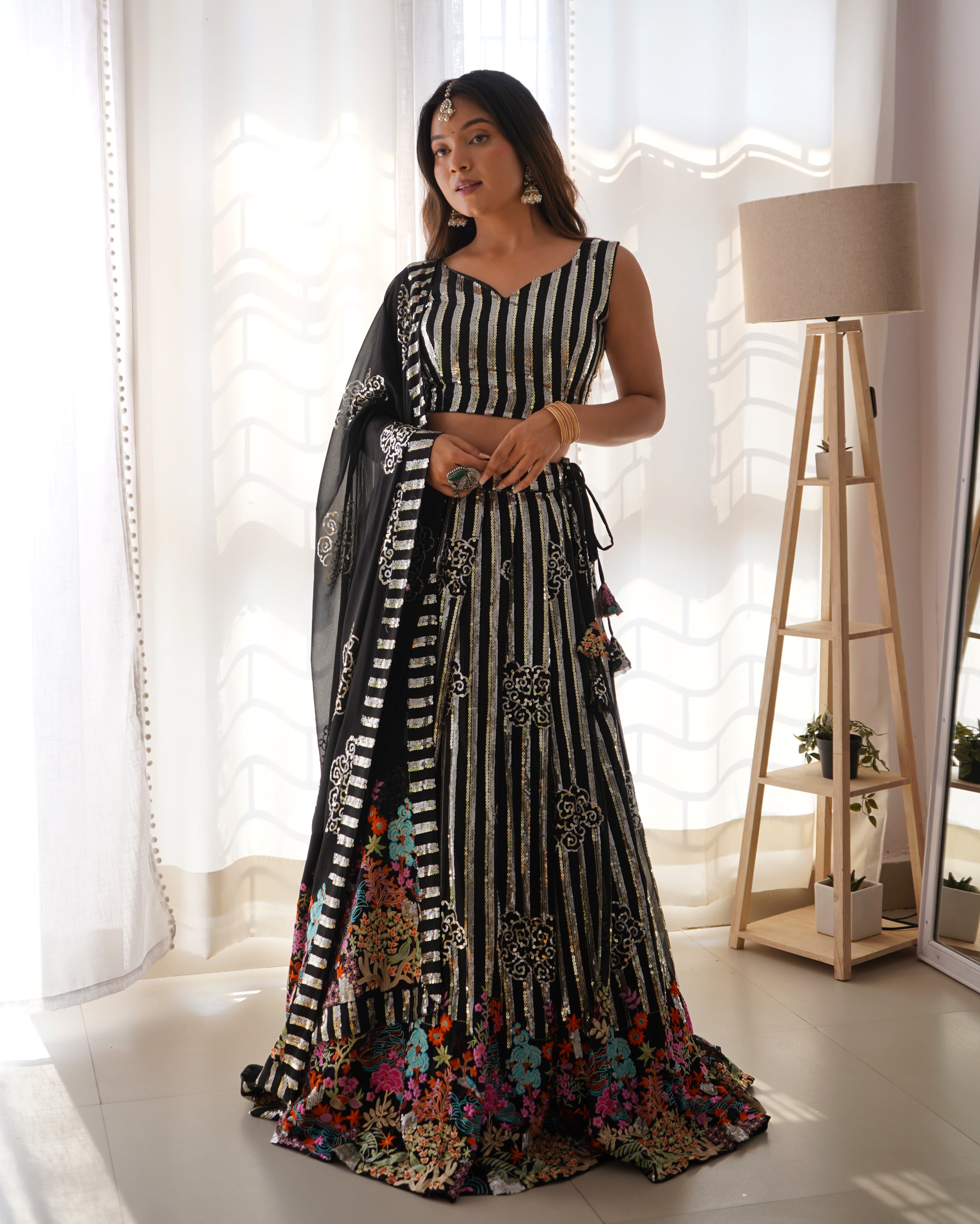 Designer Party Wear Saree With Thread And Sequence Work