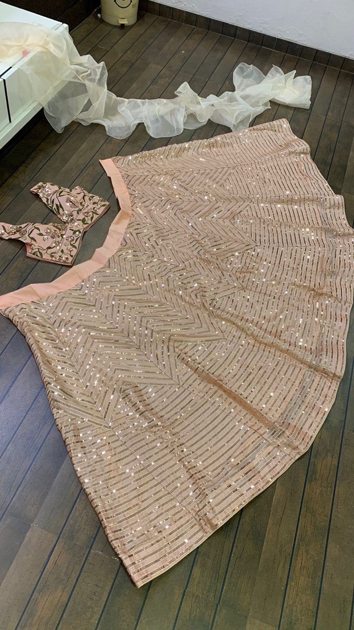 Designer Party Wear Lehenga Choli With Organza Ruffle Dupatta