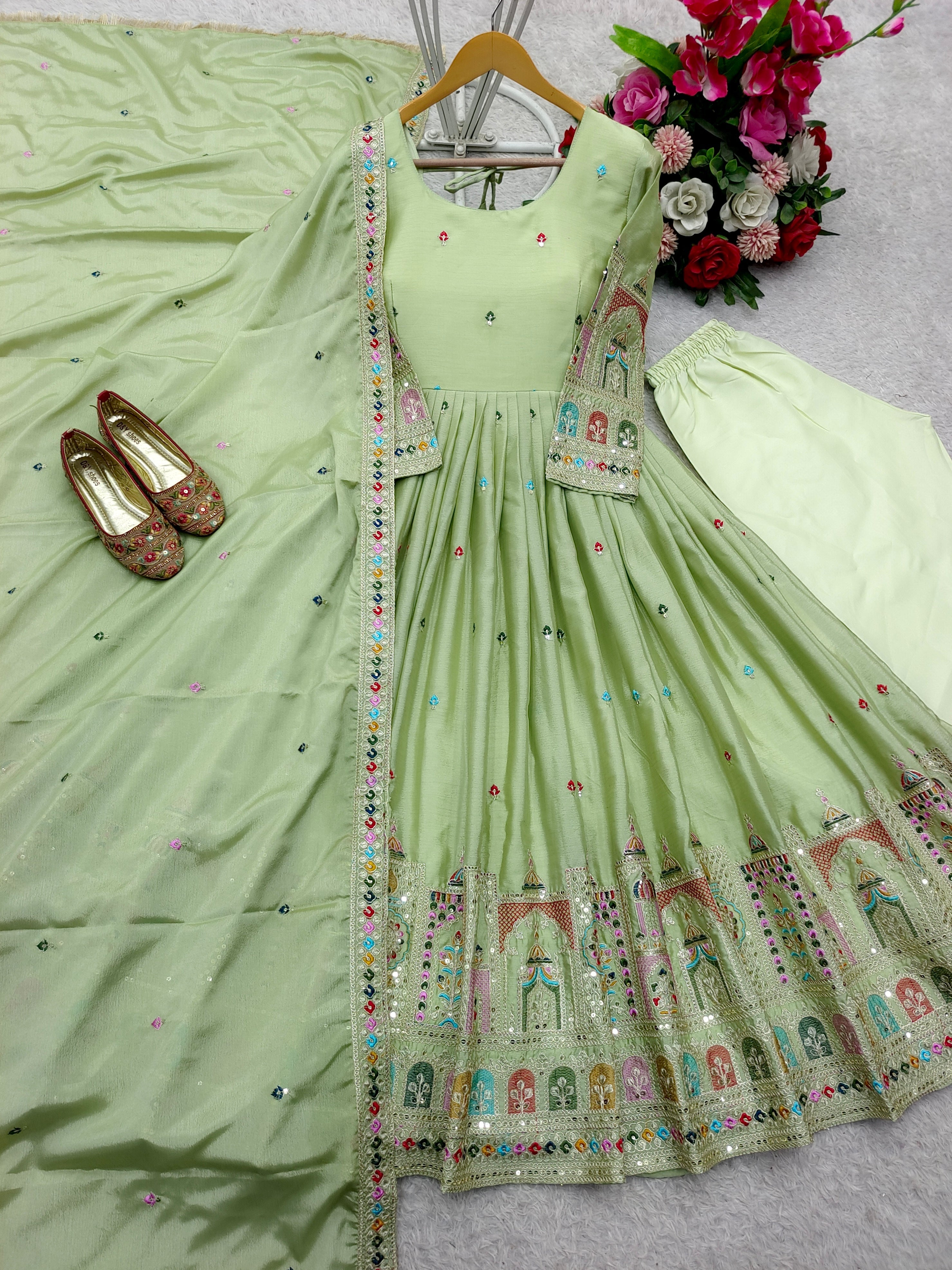 Party Wear Designer Anarkali Gown, Pent And Beautiful Dupatta