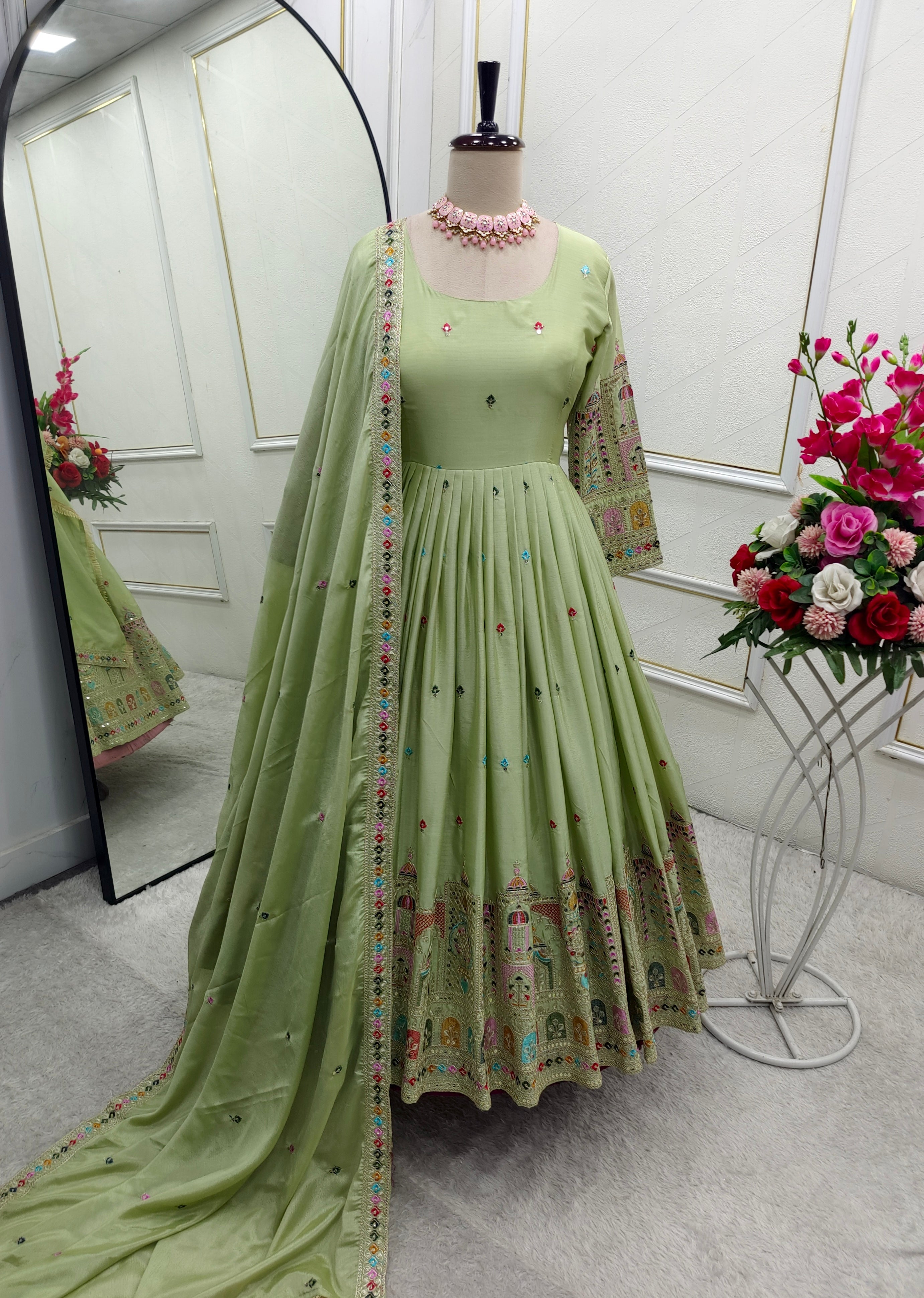 Party Wear Designer Anarkali Gown, Pent And Beautiful Dupatta