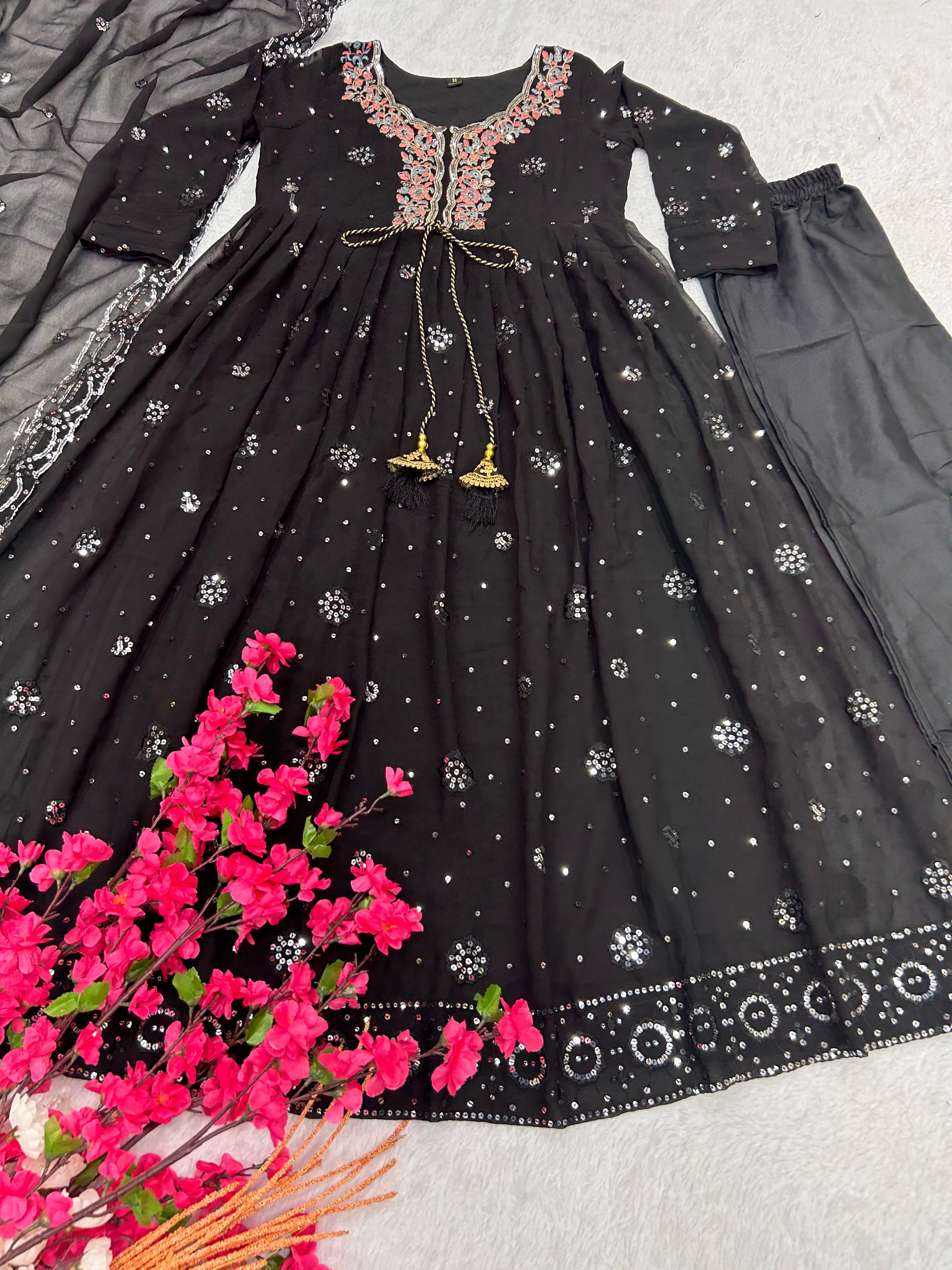 Designer Party Wear Anarkali Gown, Pent And Dupatta