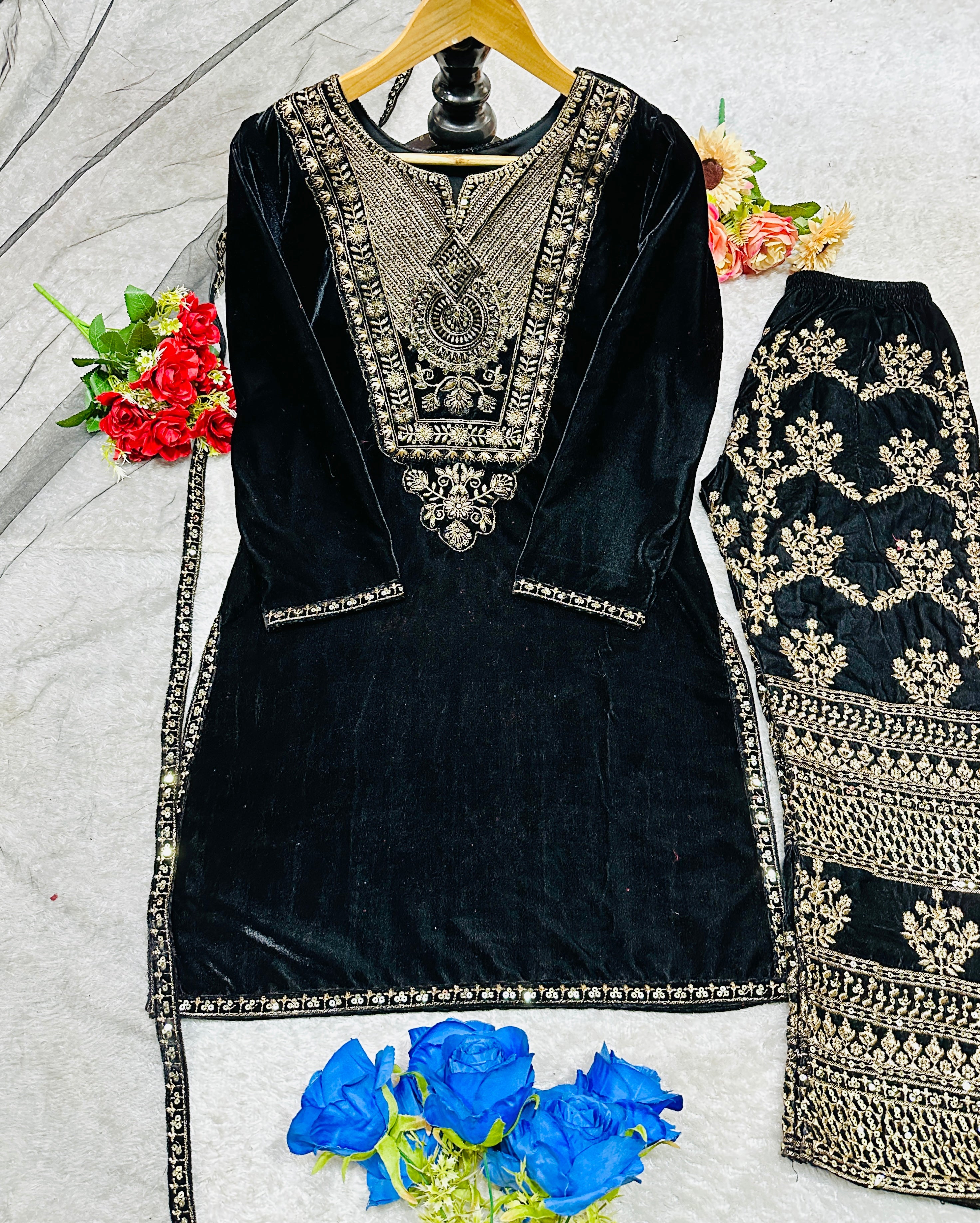 Designer Party Wear Top Pent And Dupatta With Embroidery Work
