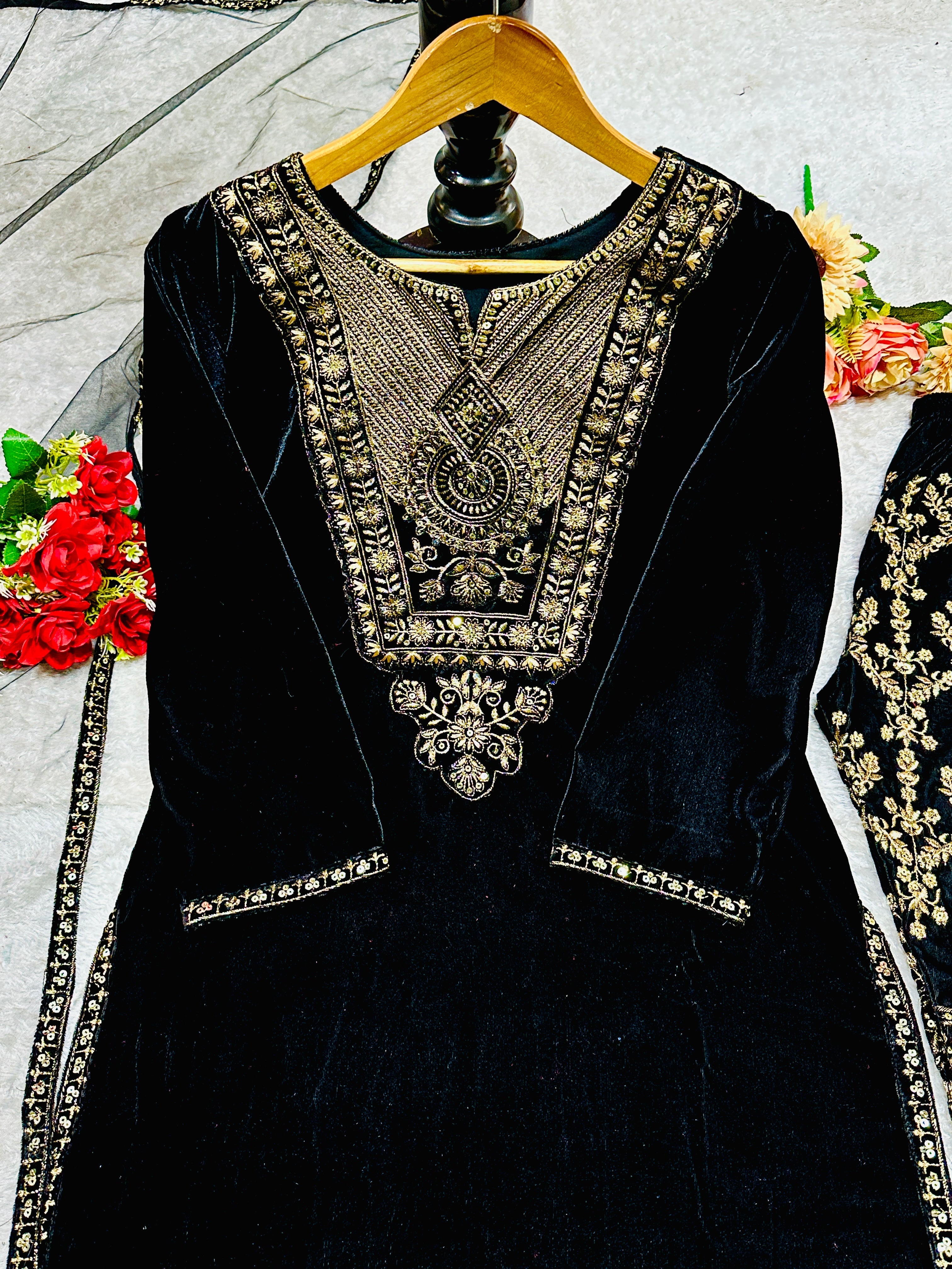 Designer Party Wear Top Pent And Dupatta With Embroidery Work