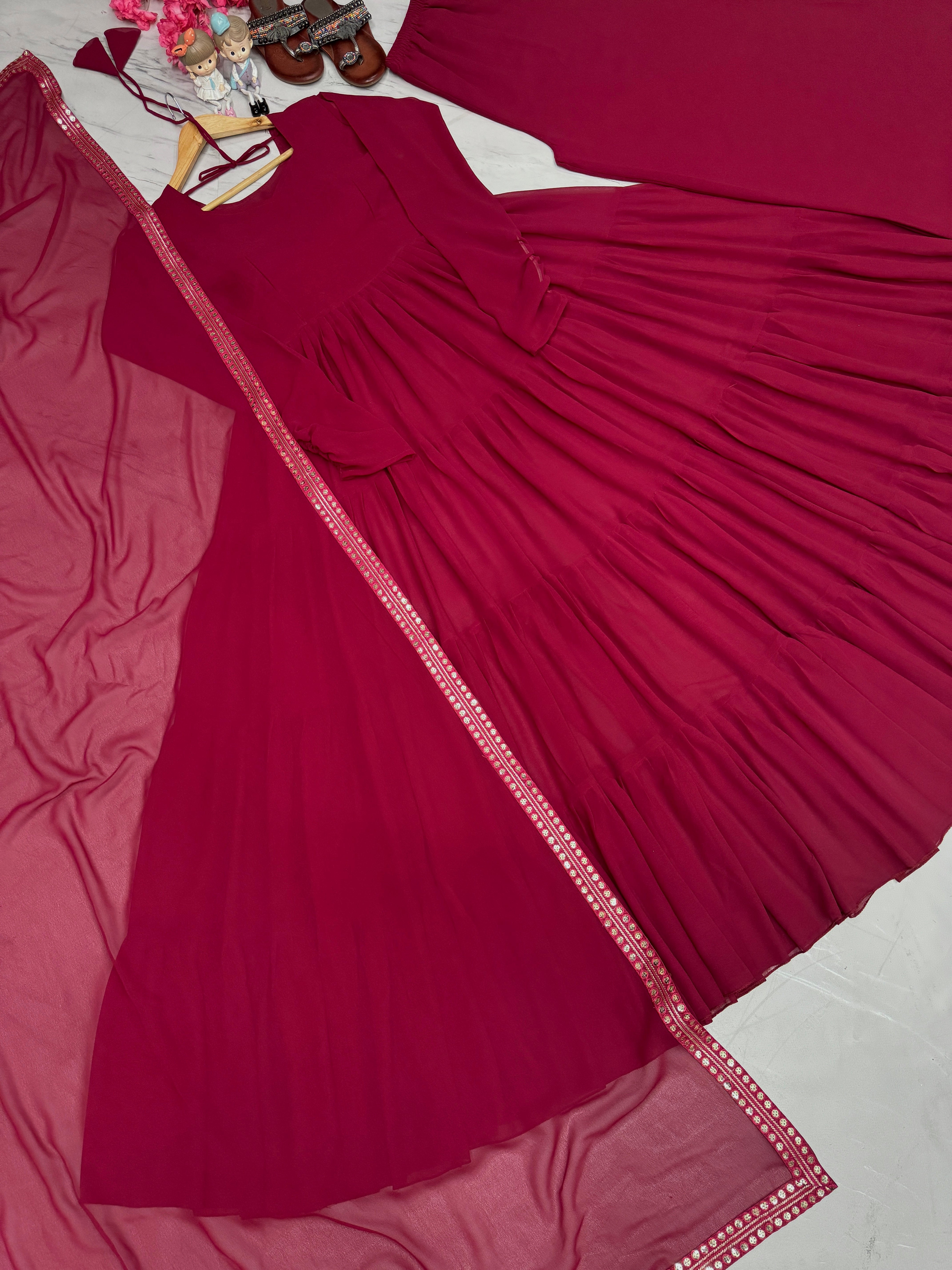 Designer Party Wear Look Fancy Ruffles Gown, Dupatta & Plazzo Set