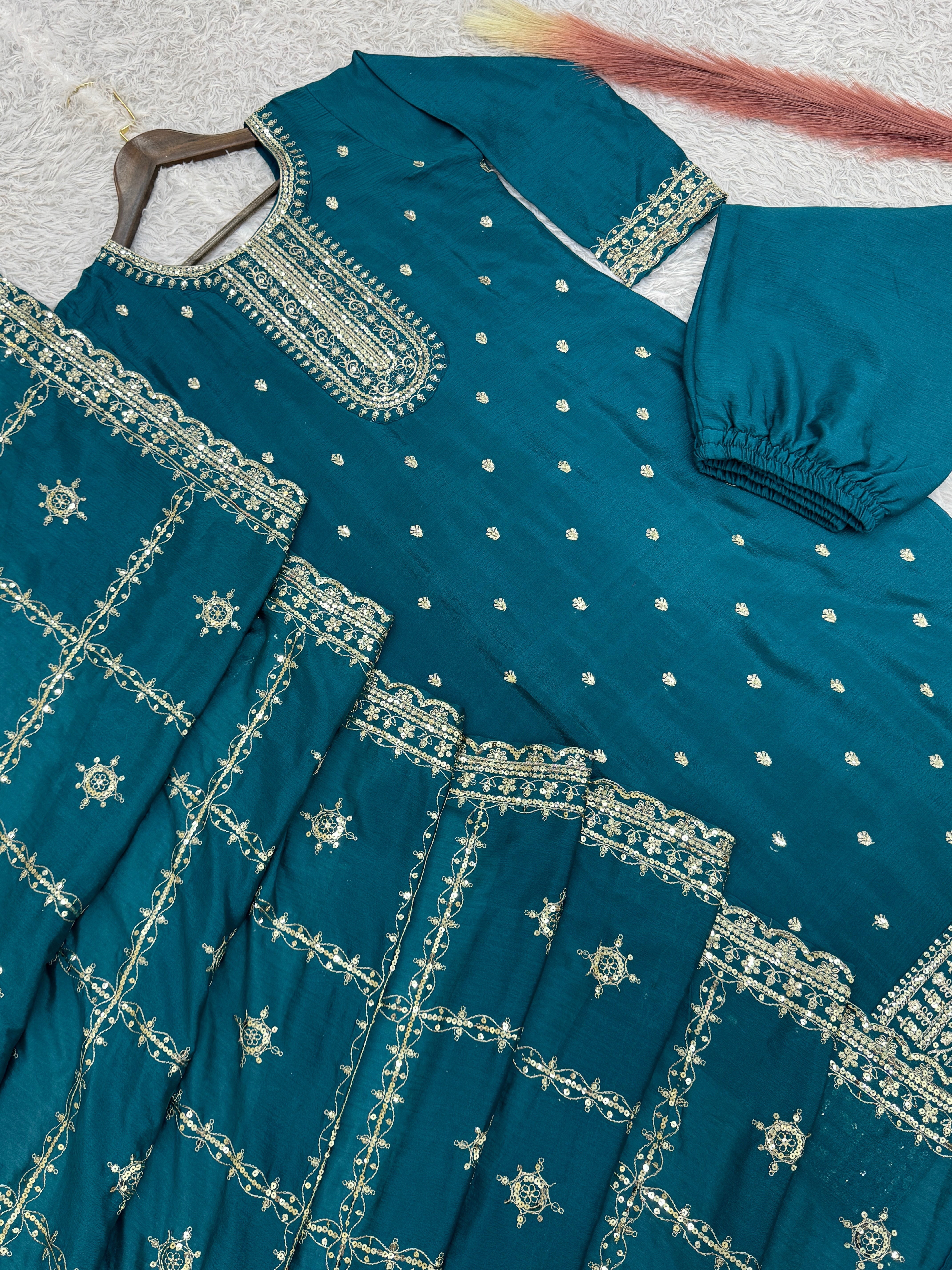 Designer Suit Set With Embroidery And Sequins Work