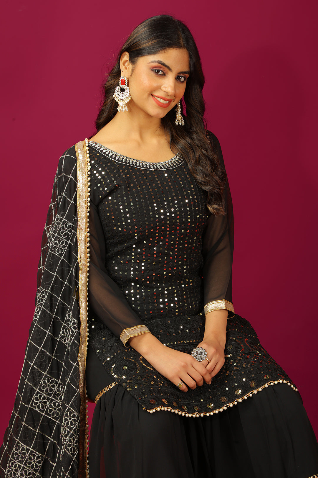 Designer Faux Georgette Heavy Top Plazzo With Dupatta