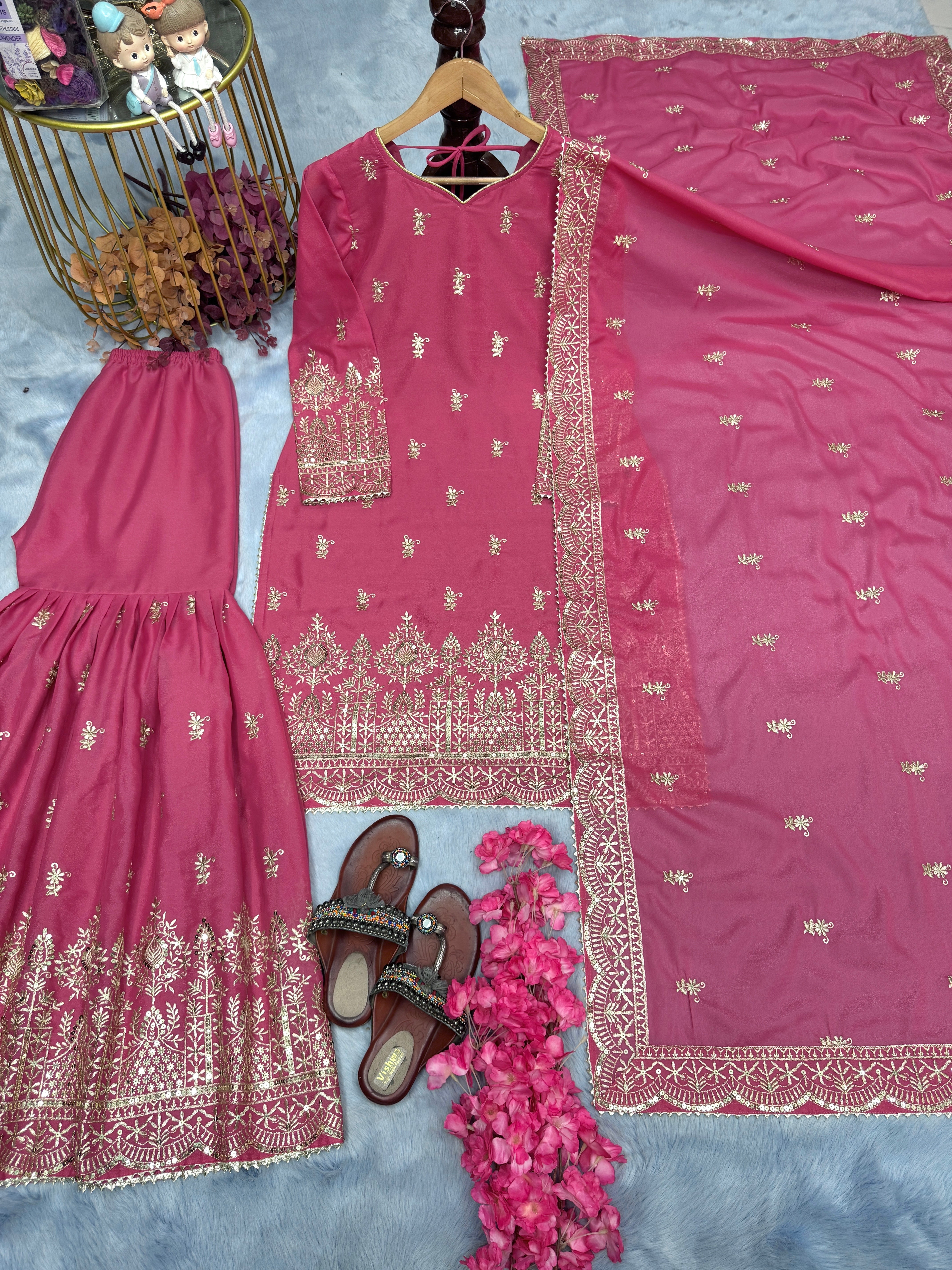 Party Wear Look Pure Heavy Simar Georgette Top Plazzo & Dupatta Set