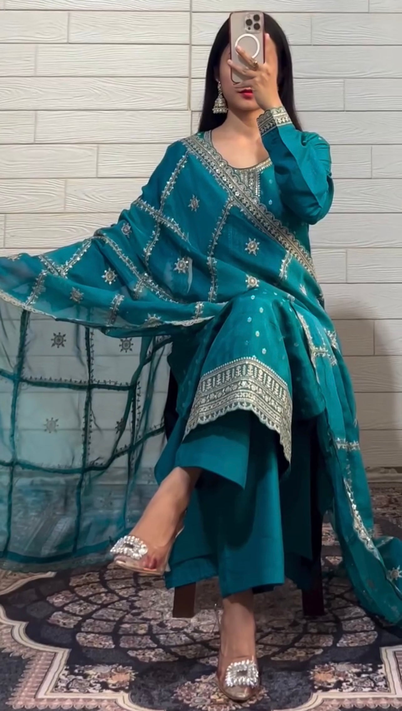 Designer Suit Set With Embroidery And Sequins Work