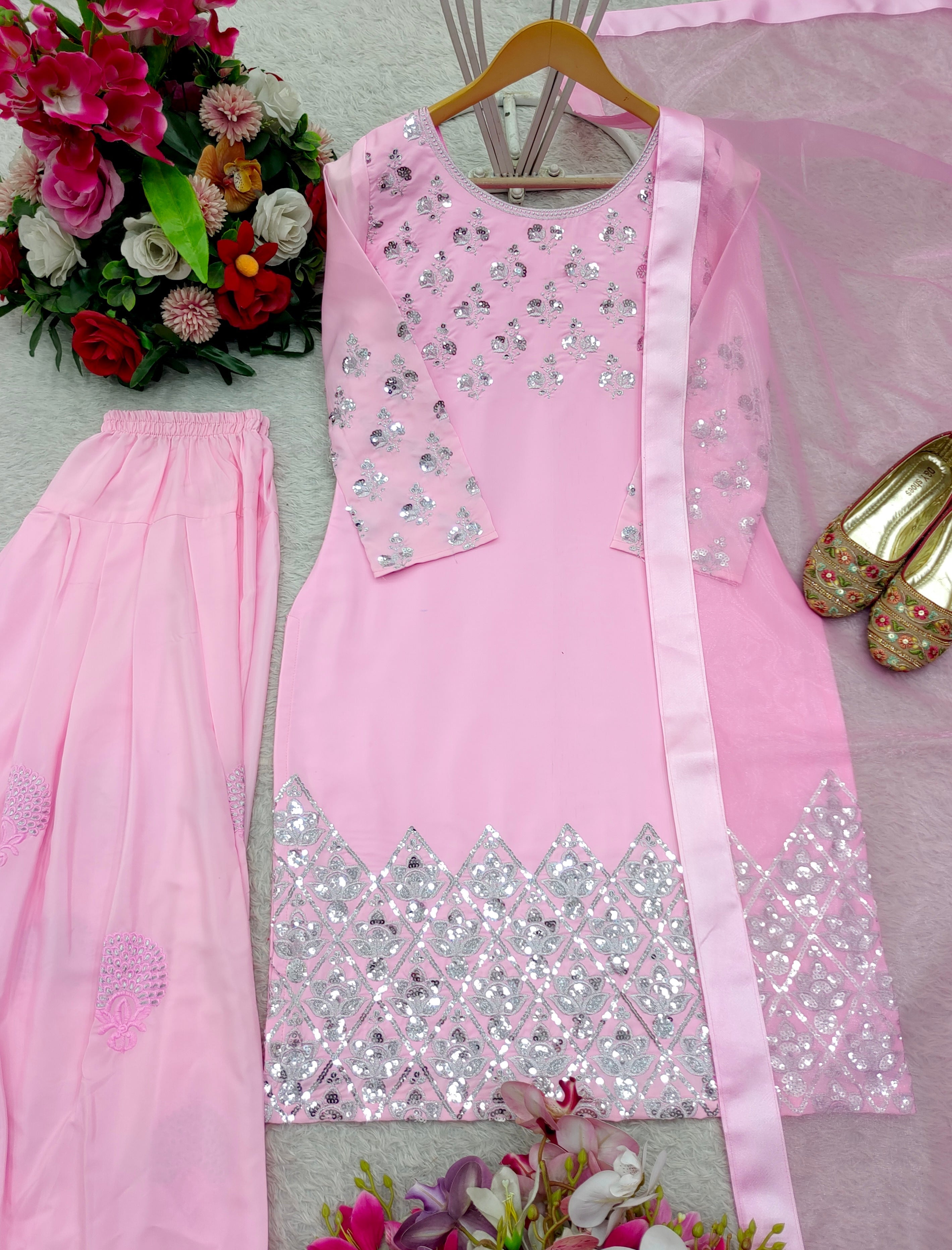 Beautiful Top-Bottom And Dupatta With Heavy Embroidery Sequence Work