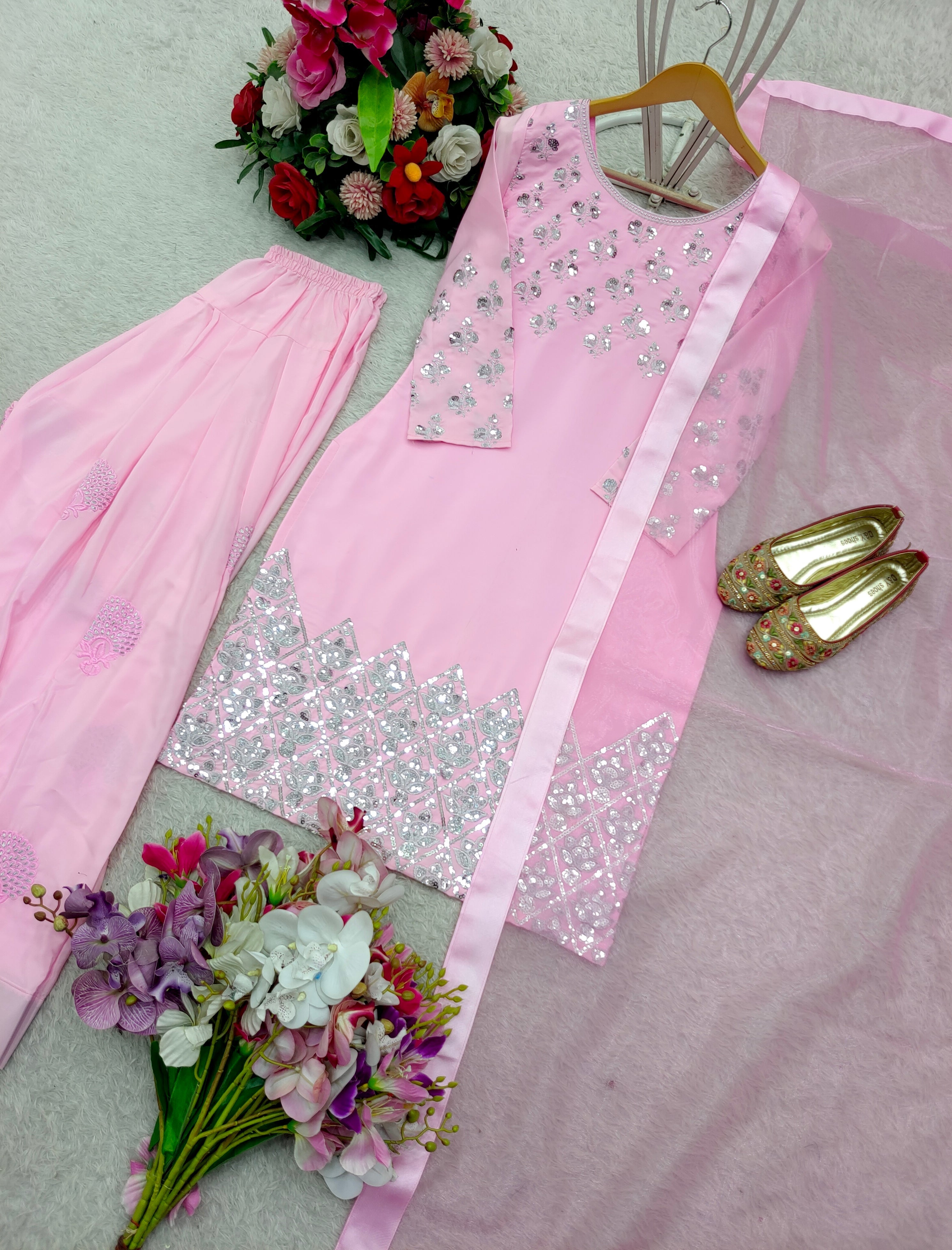 Beautiful Top-Bottom And Dupatta With Heavy Embroidery Sequence Work