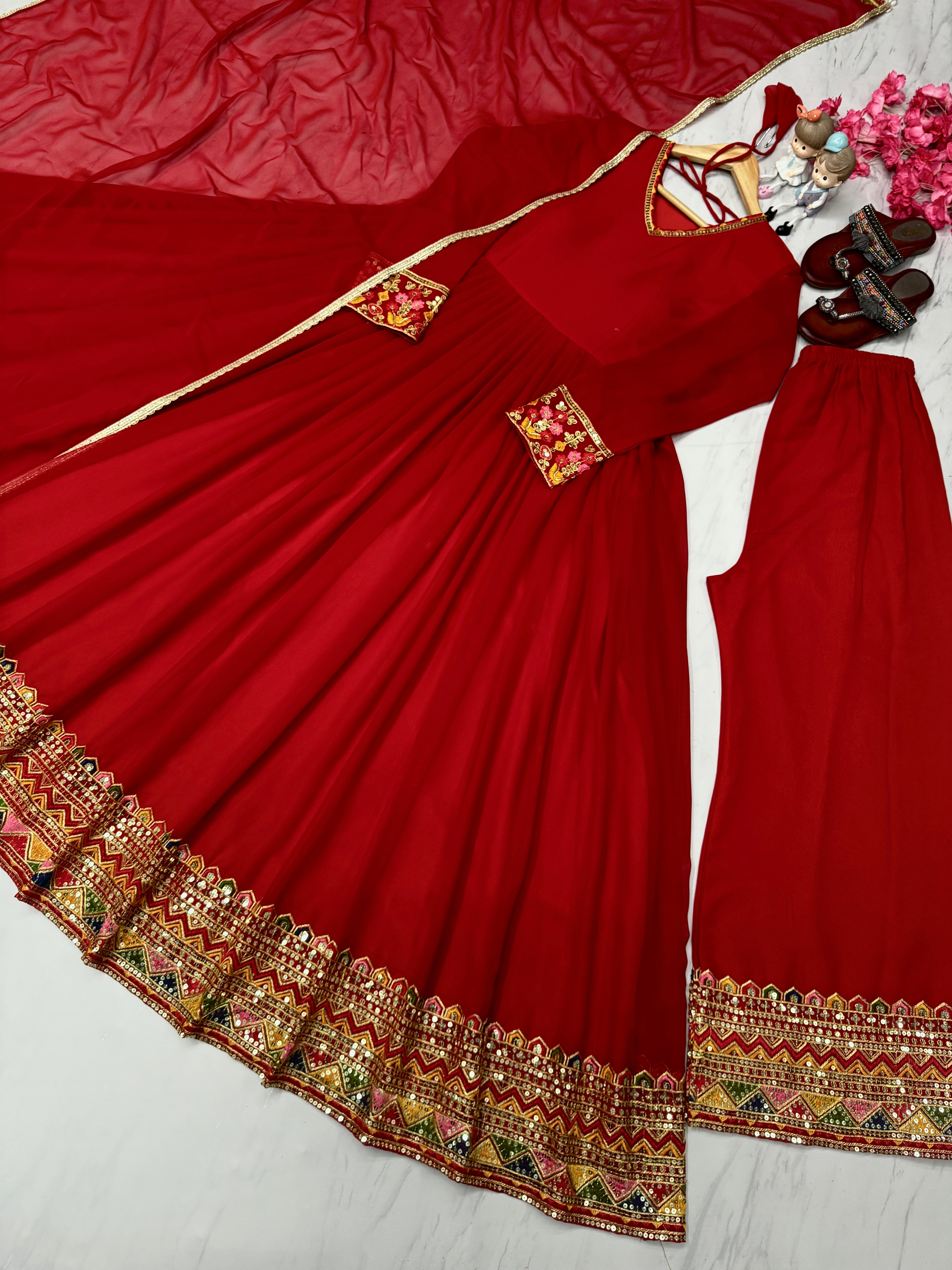 Party Wear Look Fancy Anarkali Gown, Dupatta & Plazzo Set