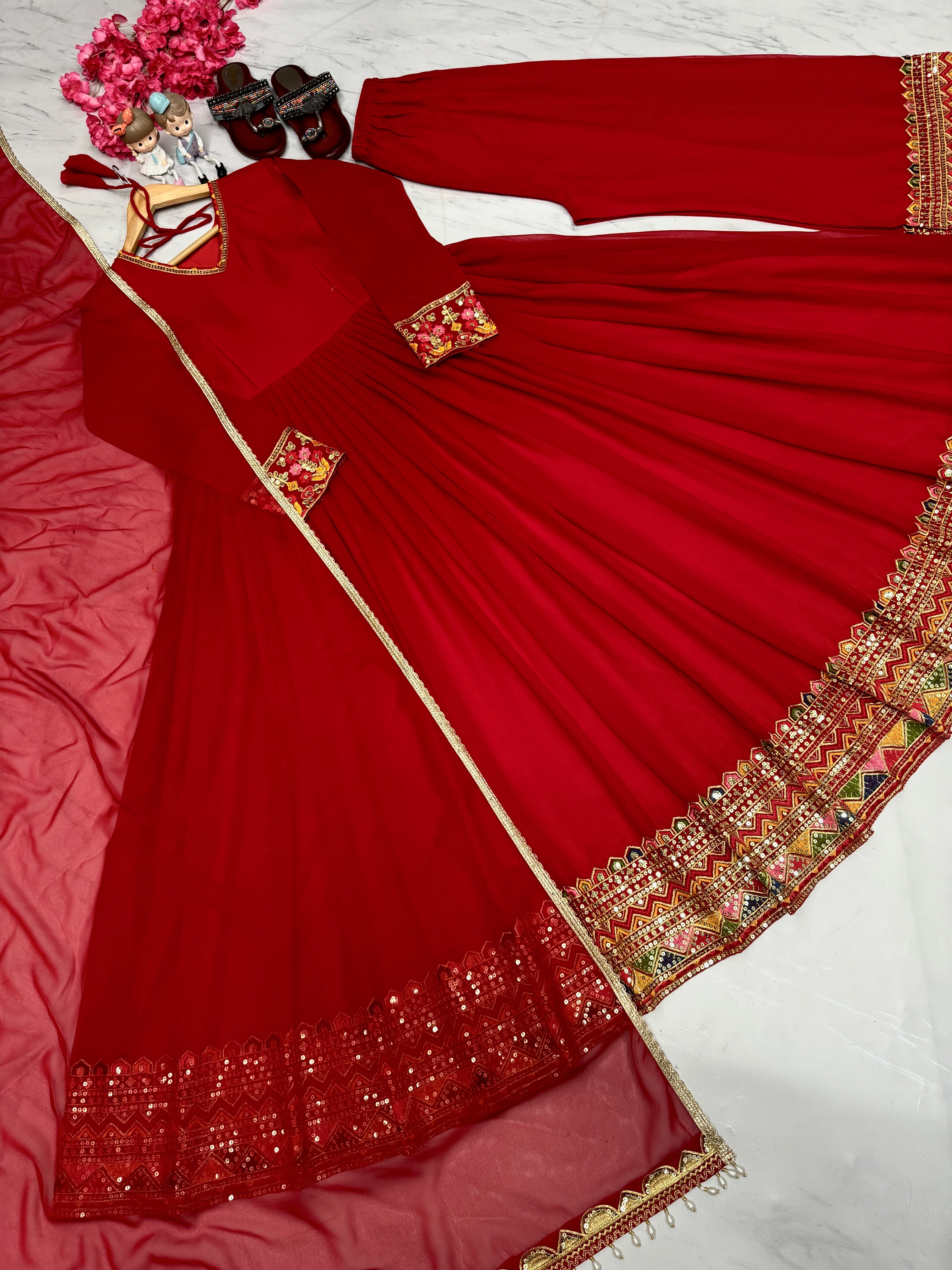 Party Wear Look Fancy Anarkali Gown, Dupatta & Plazzo Set