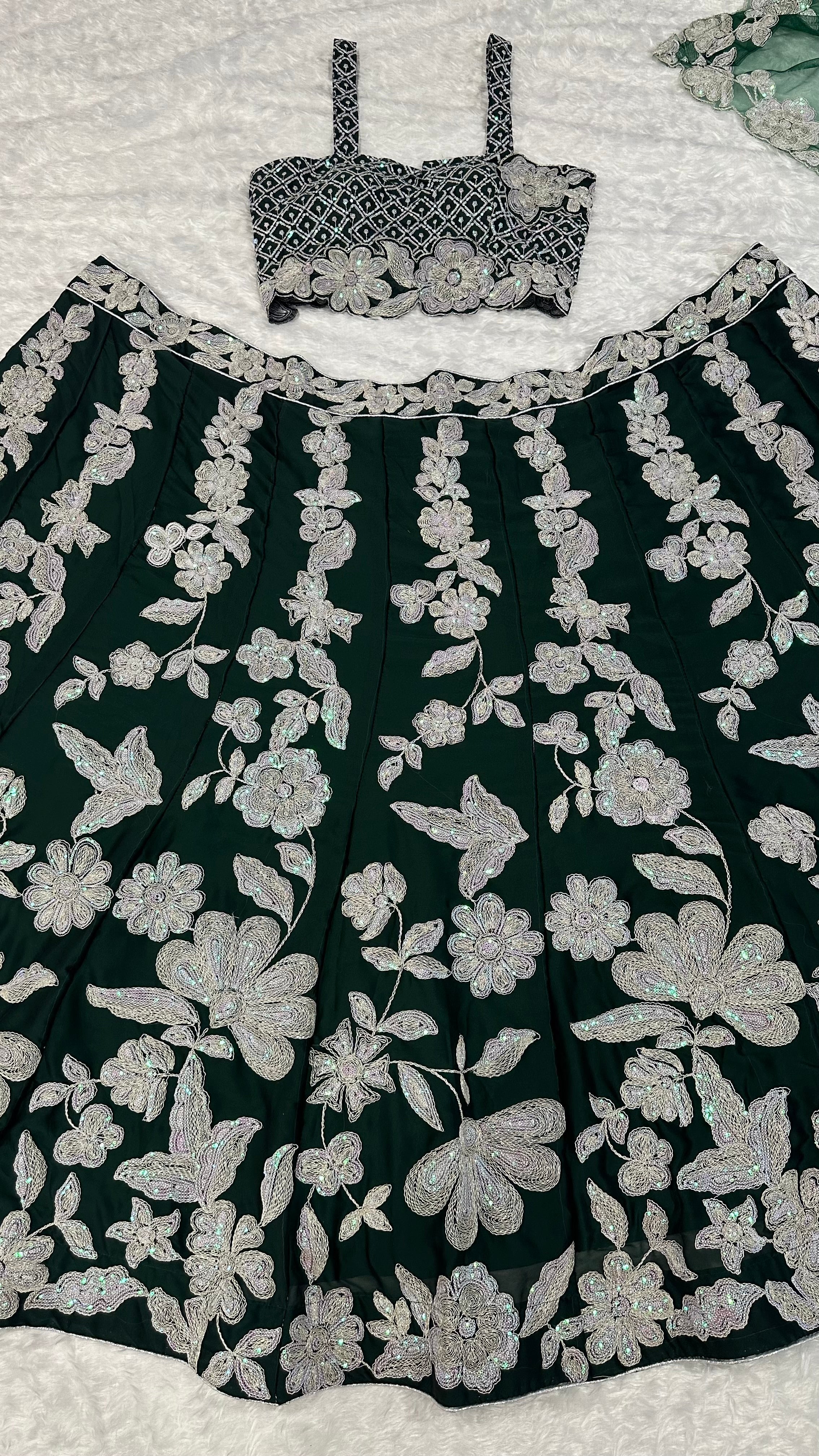 Designer Party Wear Lehenga Choli With Rainbow Sequence Work