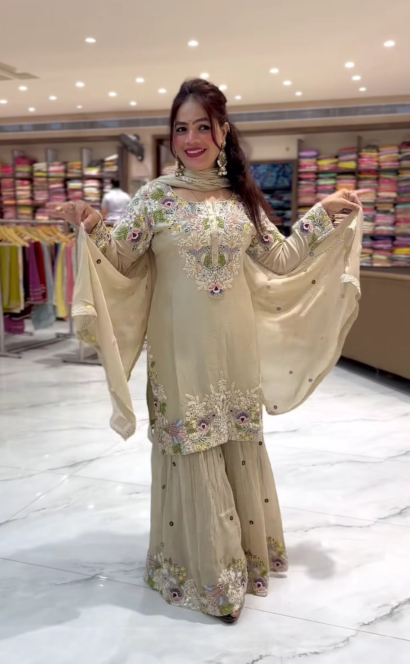 Designer Party Wear Look Top , Sharara Plazzo And Dupatta